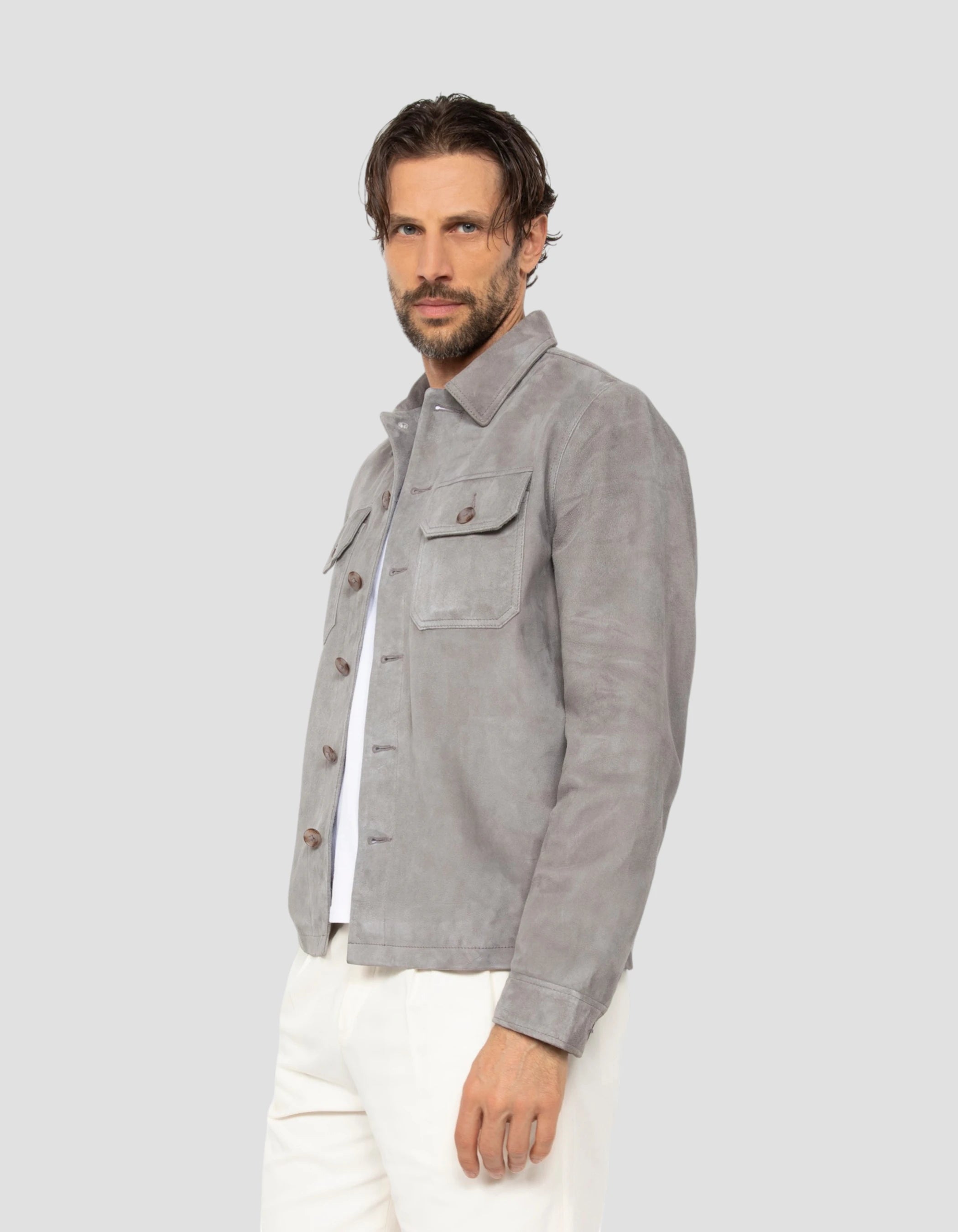 Hellgraues Arbeiter-Overshirt, Ziegenleder-3