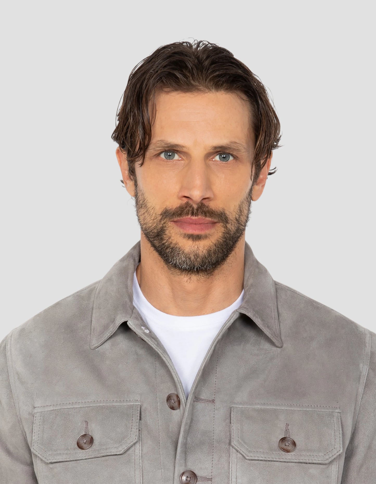 Hellgraues Arbeiter-Overshirt, Ziegenleder