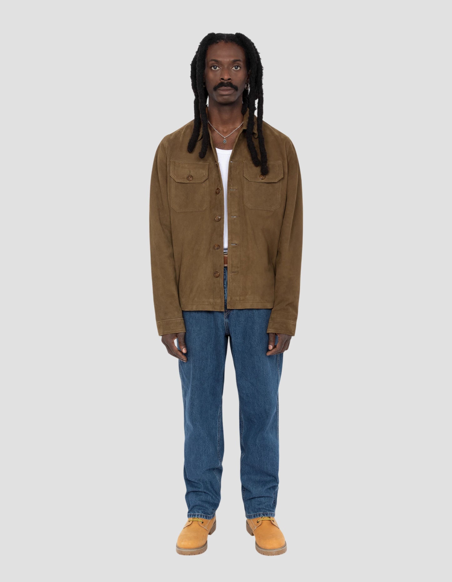 Surchemise worker rouille, cuir de chèvre