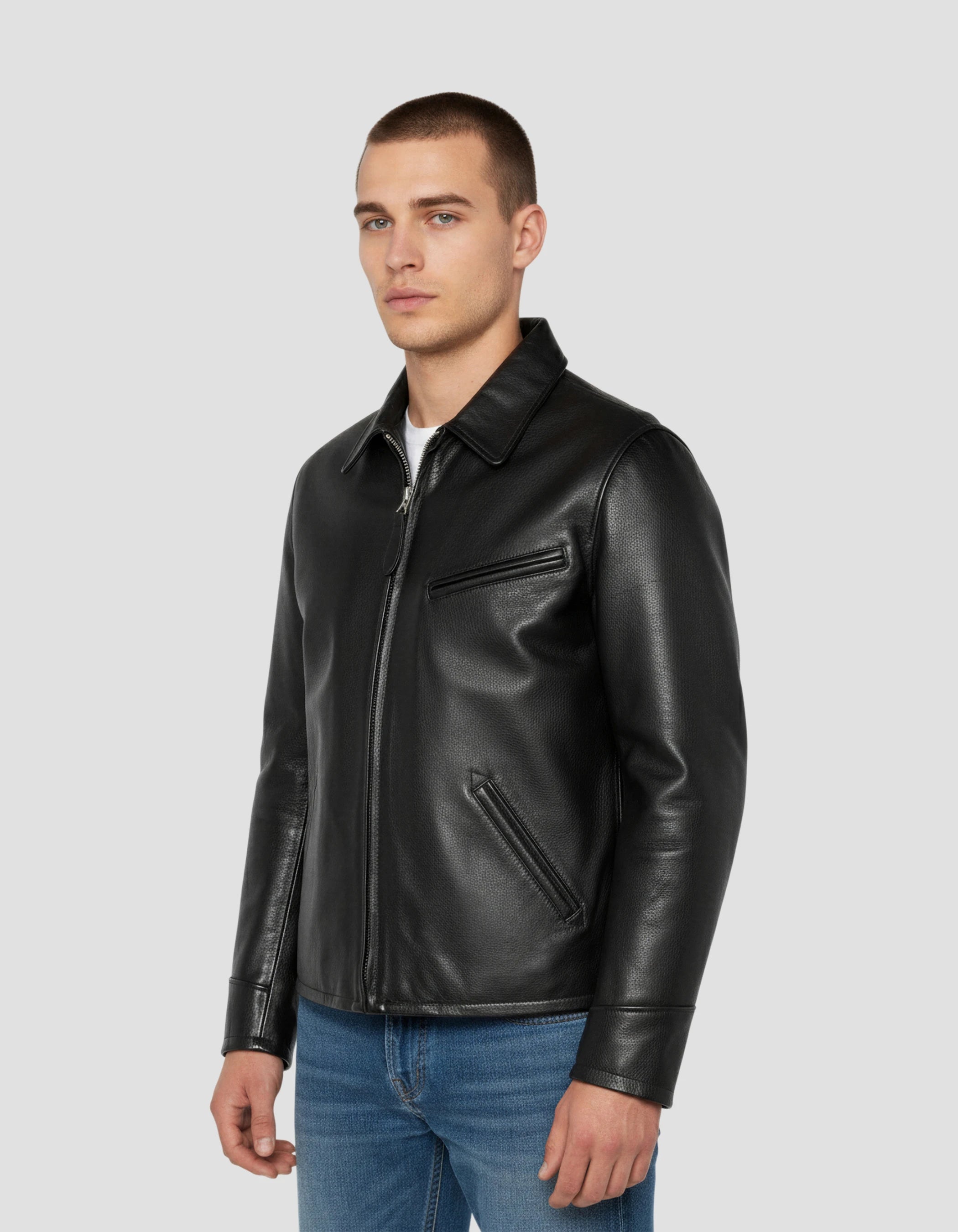 Giacca casual nera, cuoio in pelle di mucca-3