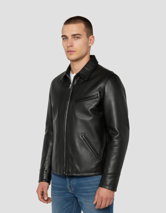 Schwarze lässige Jacke, Kuhläseserleder