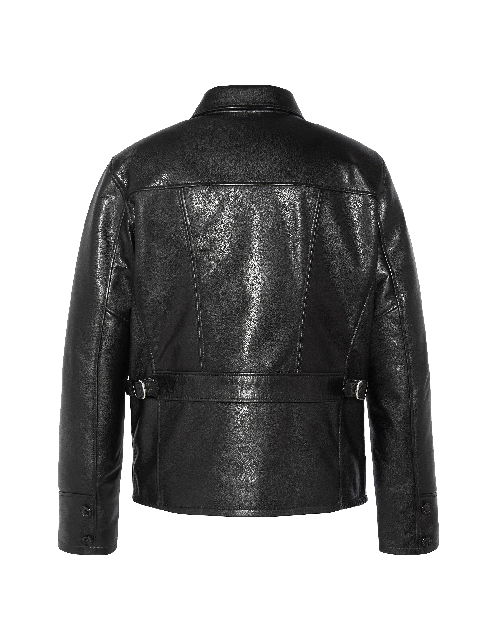 Giacca casual nera, cuoio in pelle di mucca-5