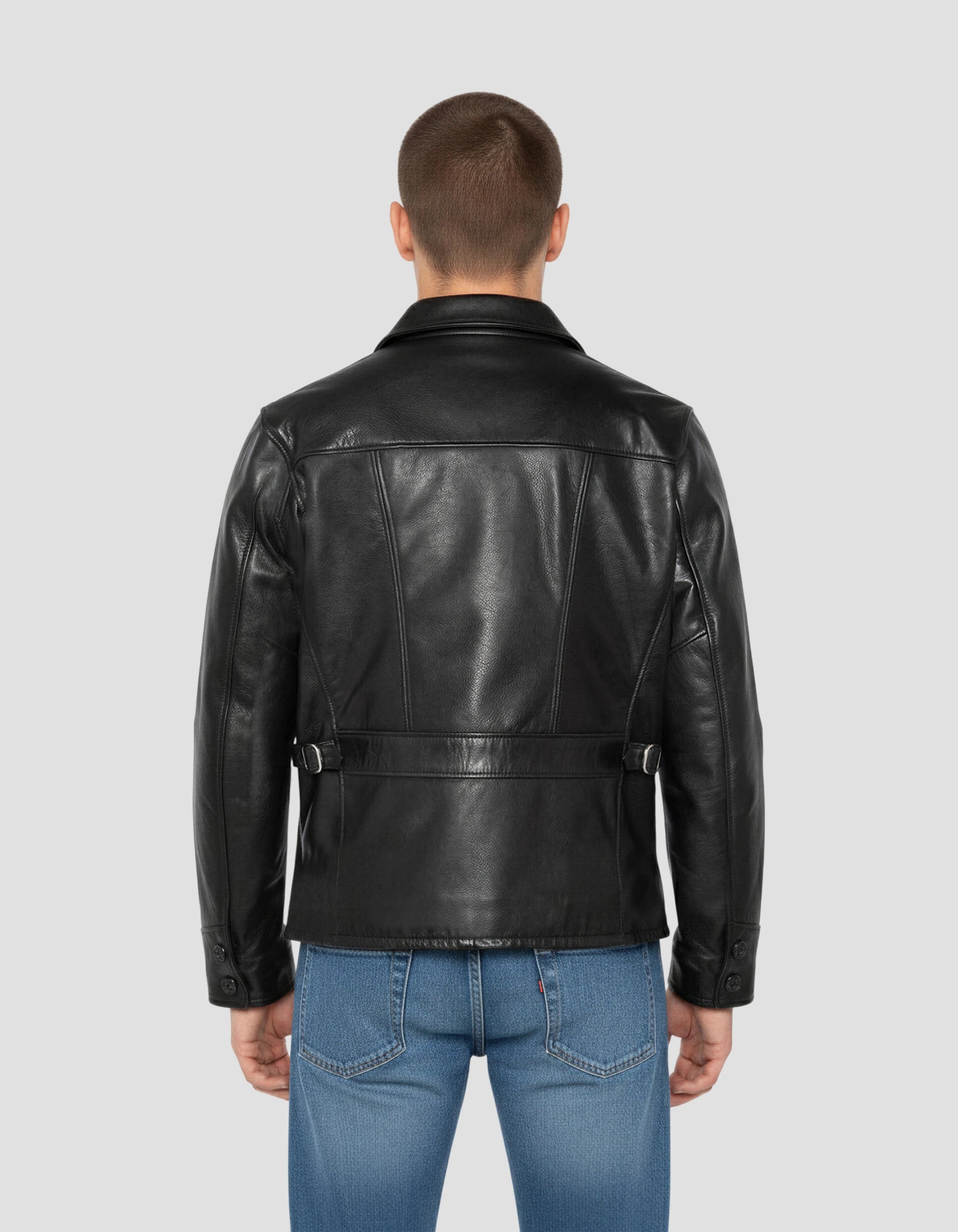 Giacca casual nera, cuoio in pelle di mucca-4