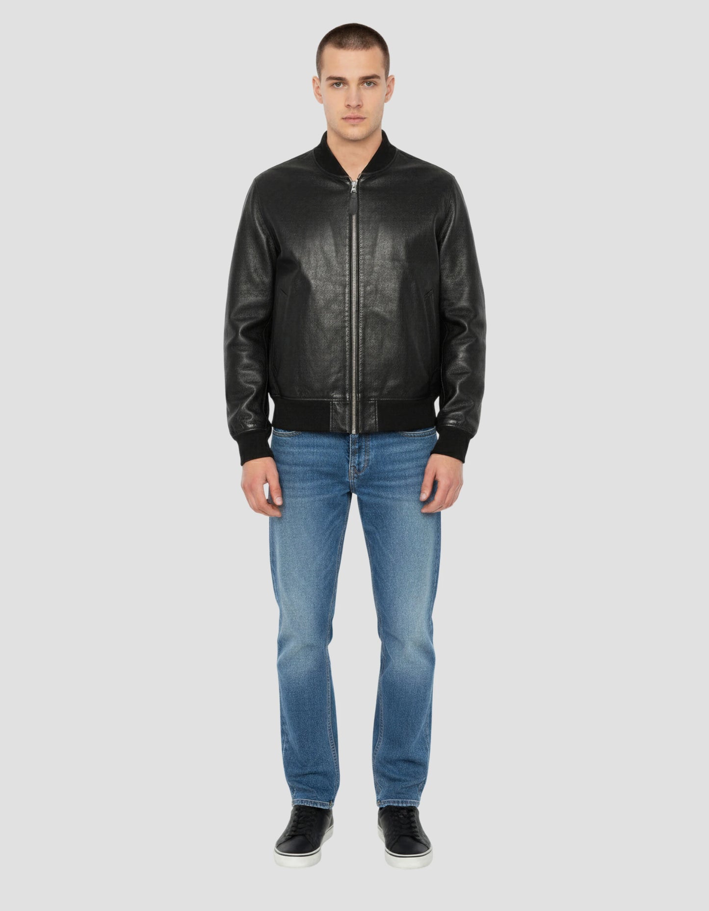 Giacca bomber nera, cuoio in pelle di mucca