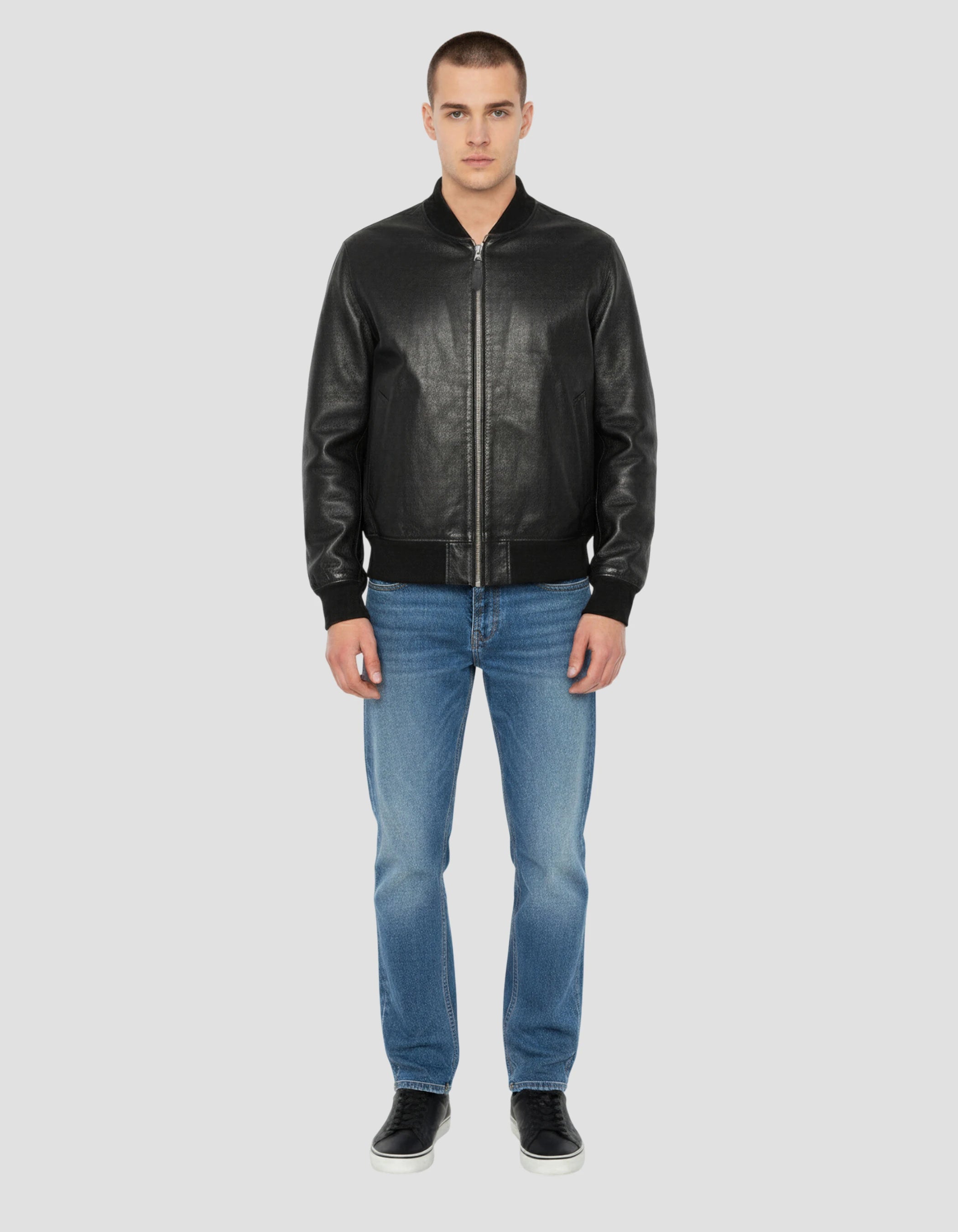 Giacca bomber nera, cuoio in pelle di mucca-1