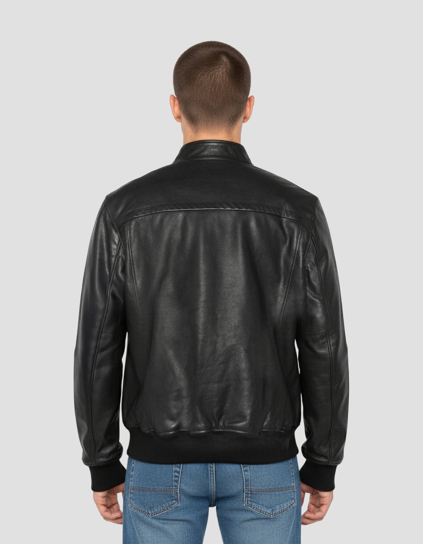 Giacca bomber nera, cuoio in pelle di mucca