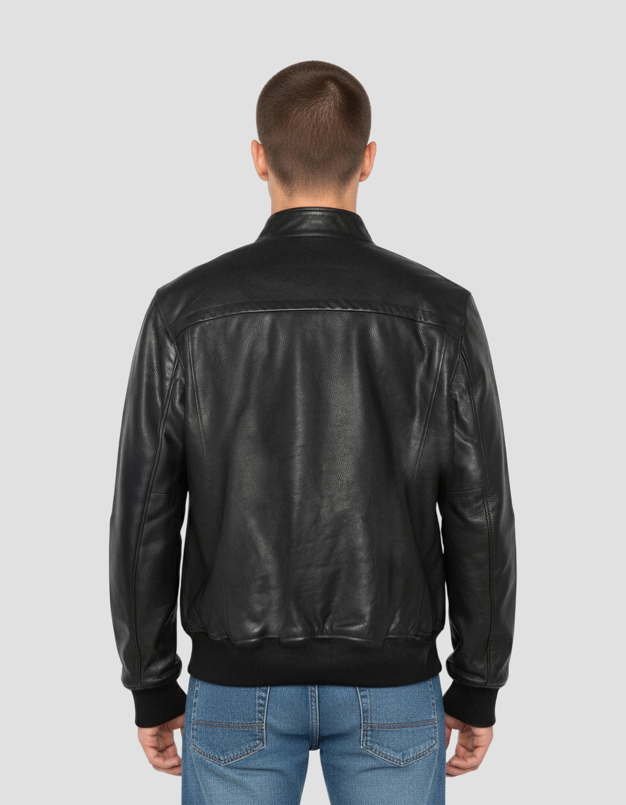 Giacca bomber nera, cuoio in pelle di mucca-4