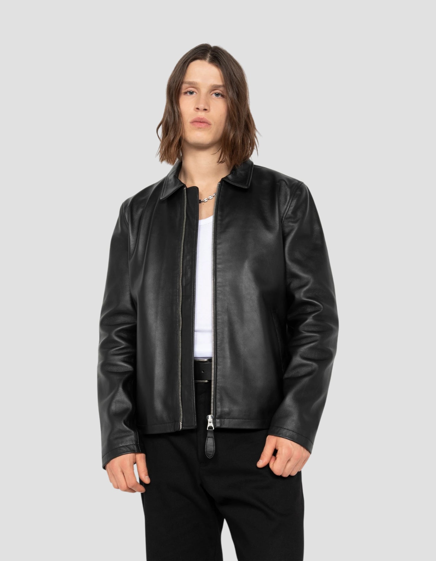 Giacca nera casual, pelle di agnello