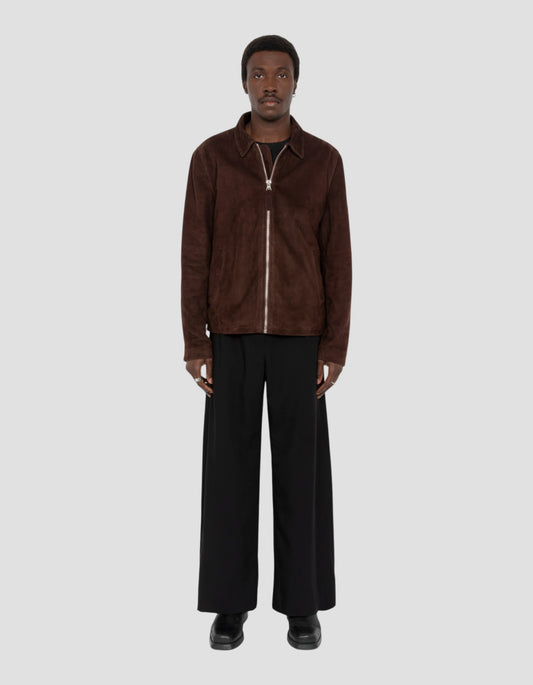 Blouson casual marron foncé, chèvre velours ultralight
