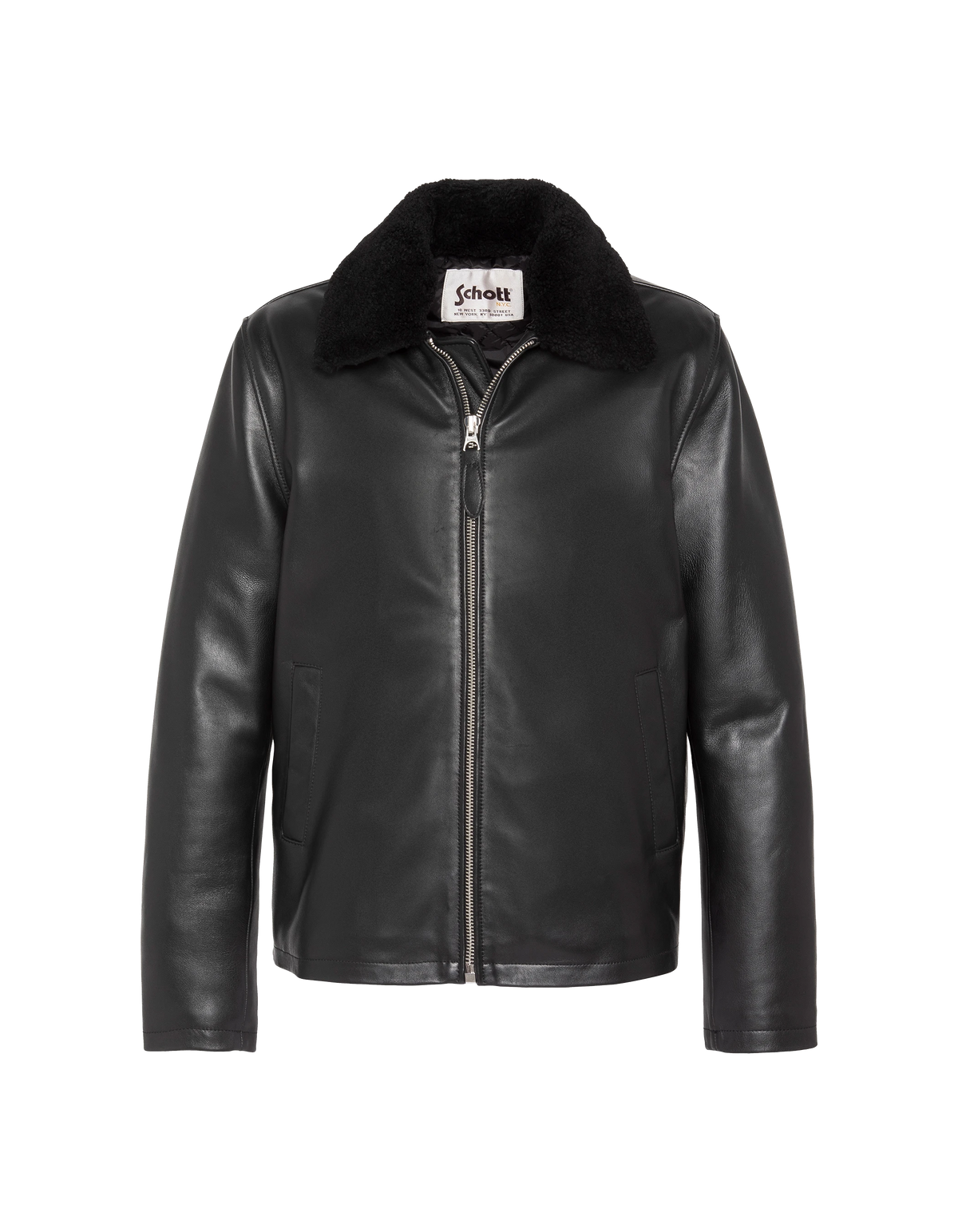 Blouson casual noir, cuir d'agneau