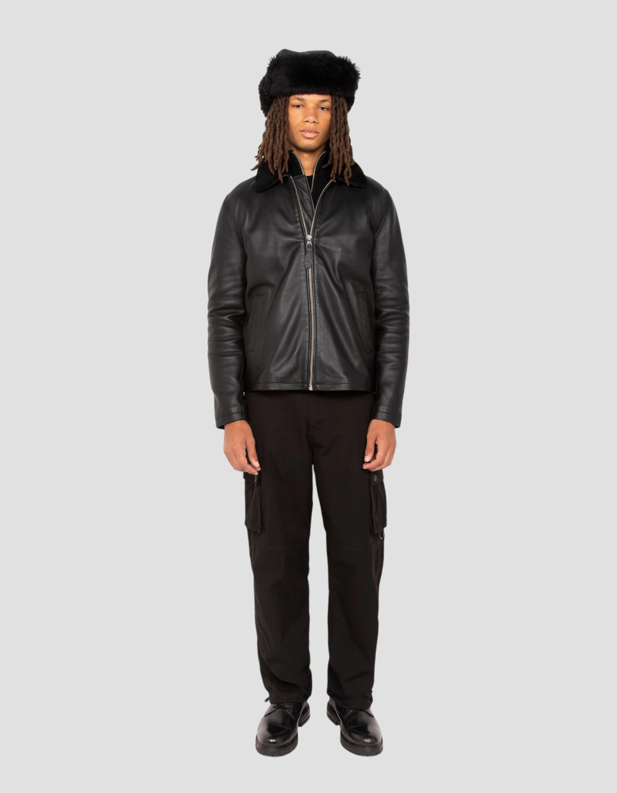 Blouson casual noir, cuir d'agneau-1
