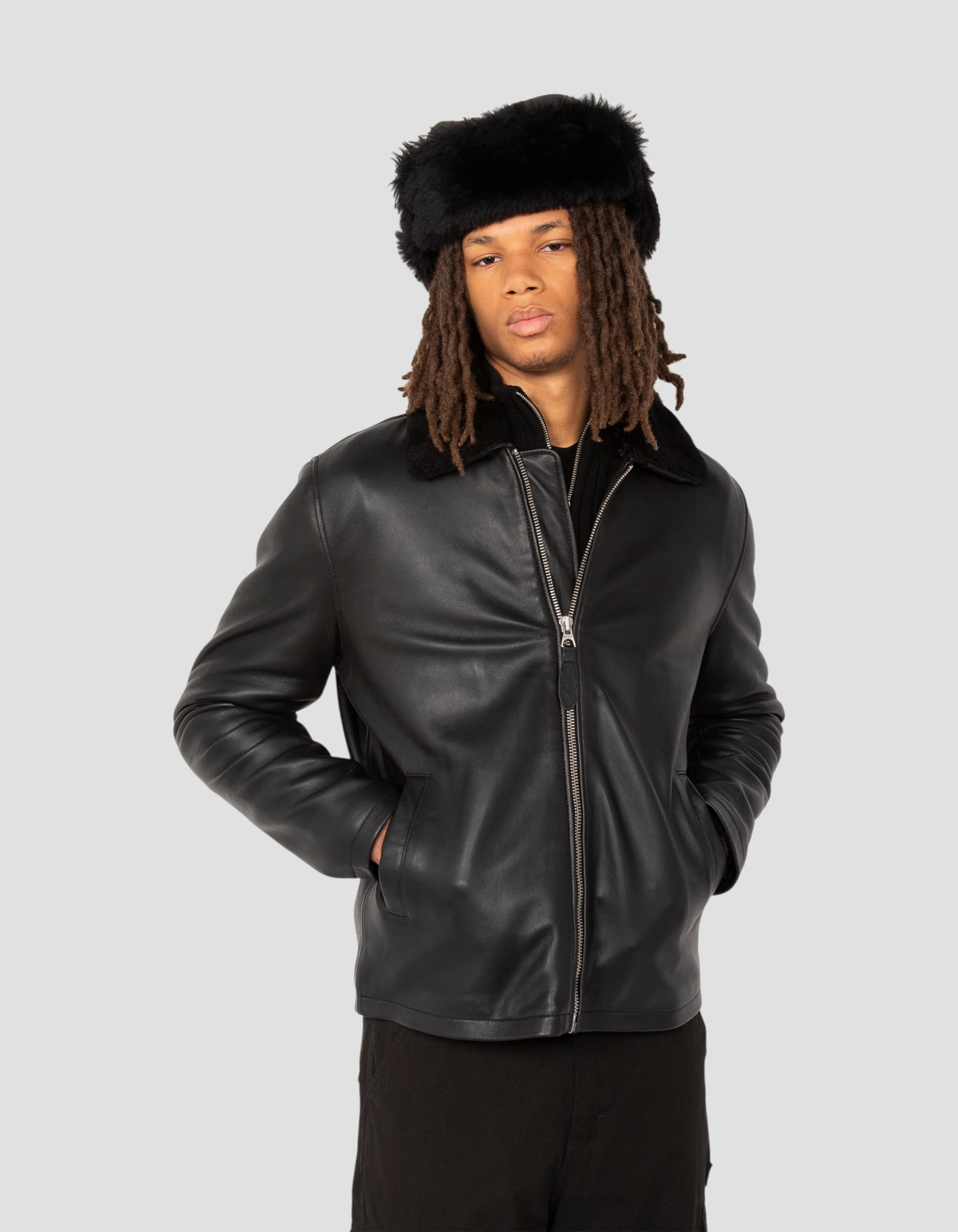 Blouson casual noir, cuir d'agneau-4