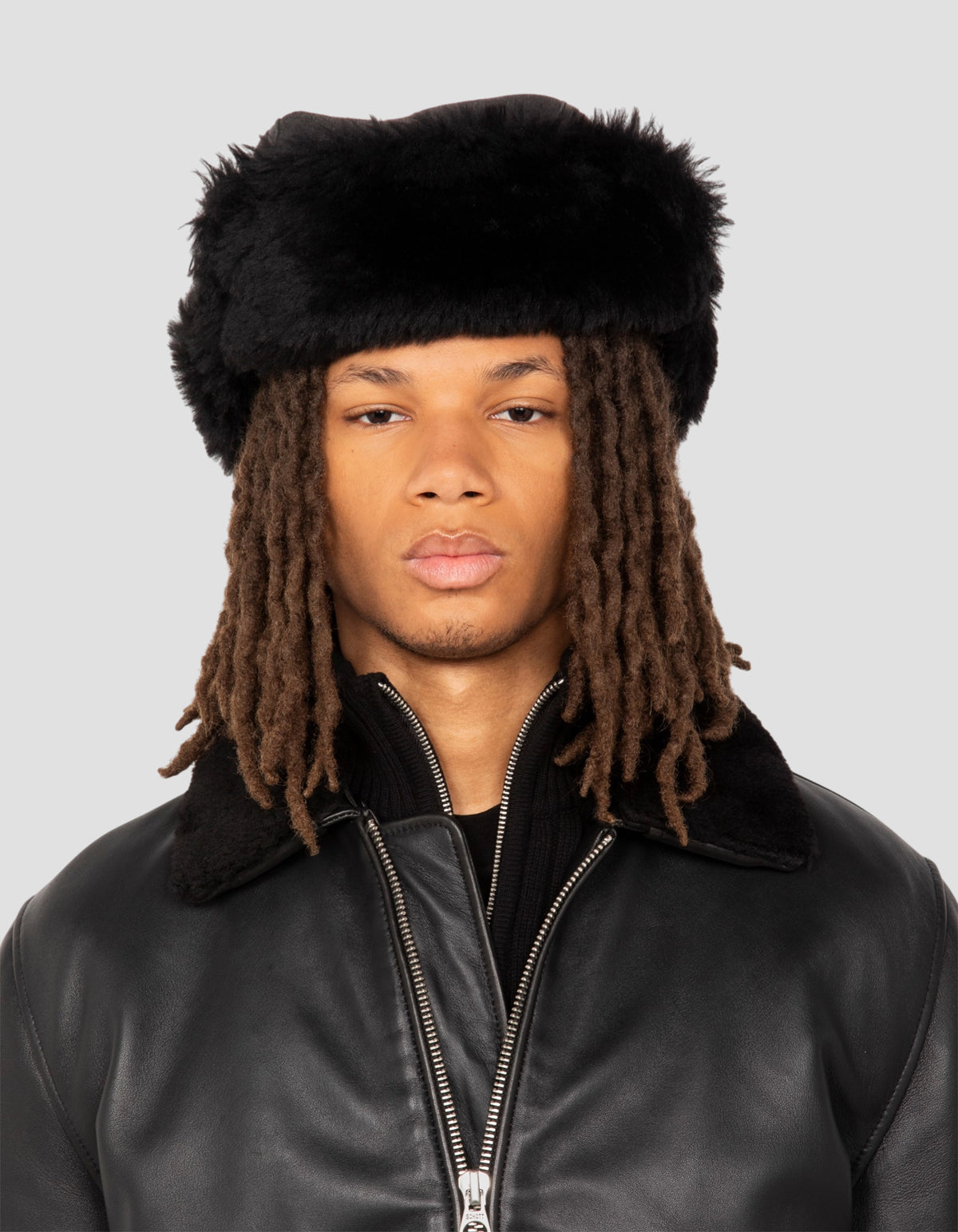 Blouson casual noir, cuir d'agneau