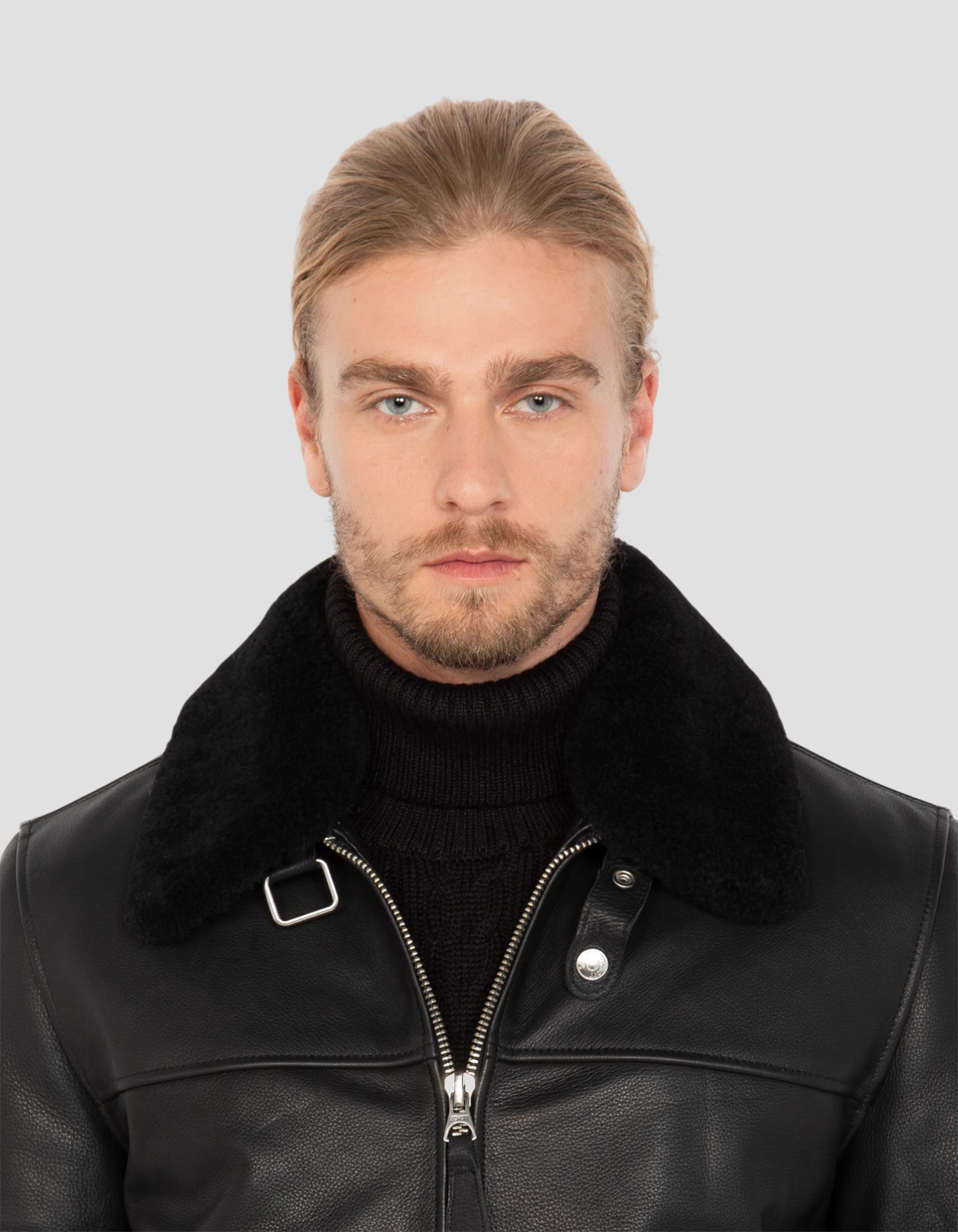 Blouson noir casual, cuir de vachette