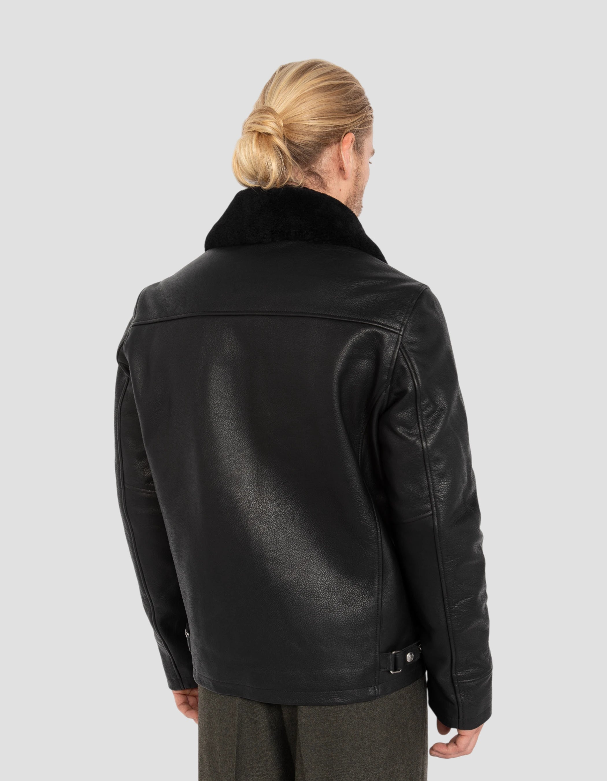 Blouson noir casual, cuir de vachette-6