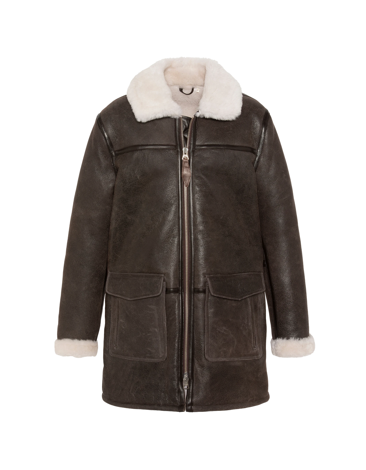 Lungo cappotto marrone, pecora a doppio lato