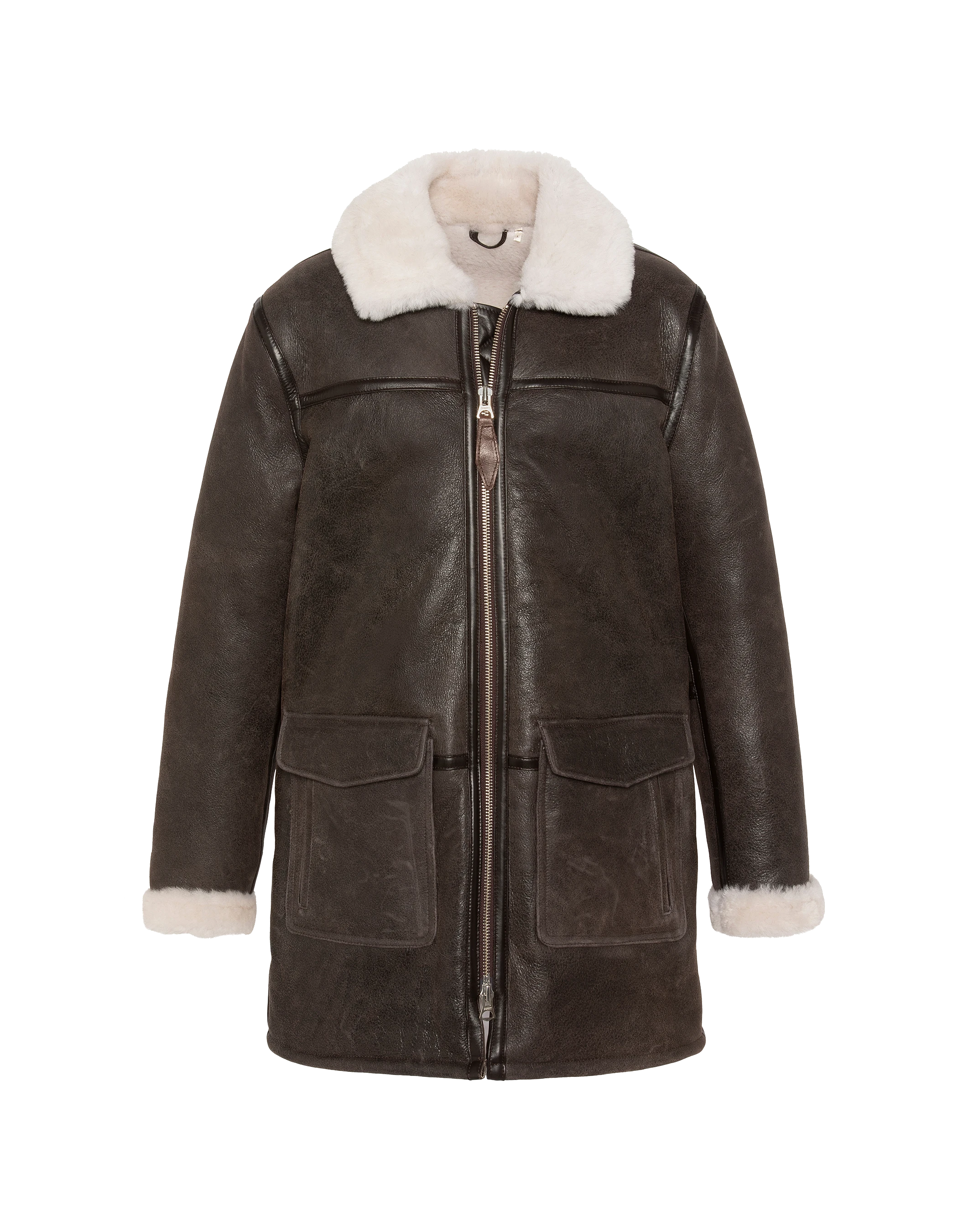 Lungo cappotto marrone, pecora a doppio lato-1