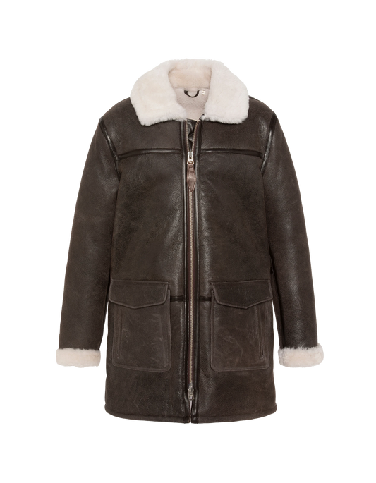 Manteau long marron, mouton double face