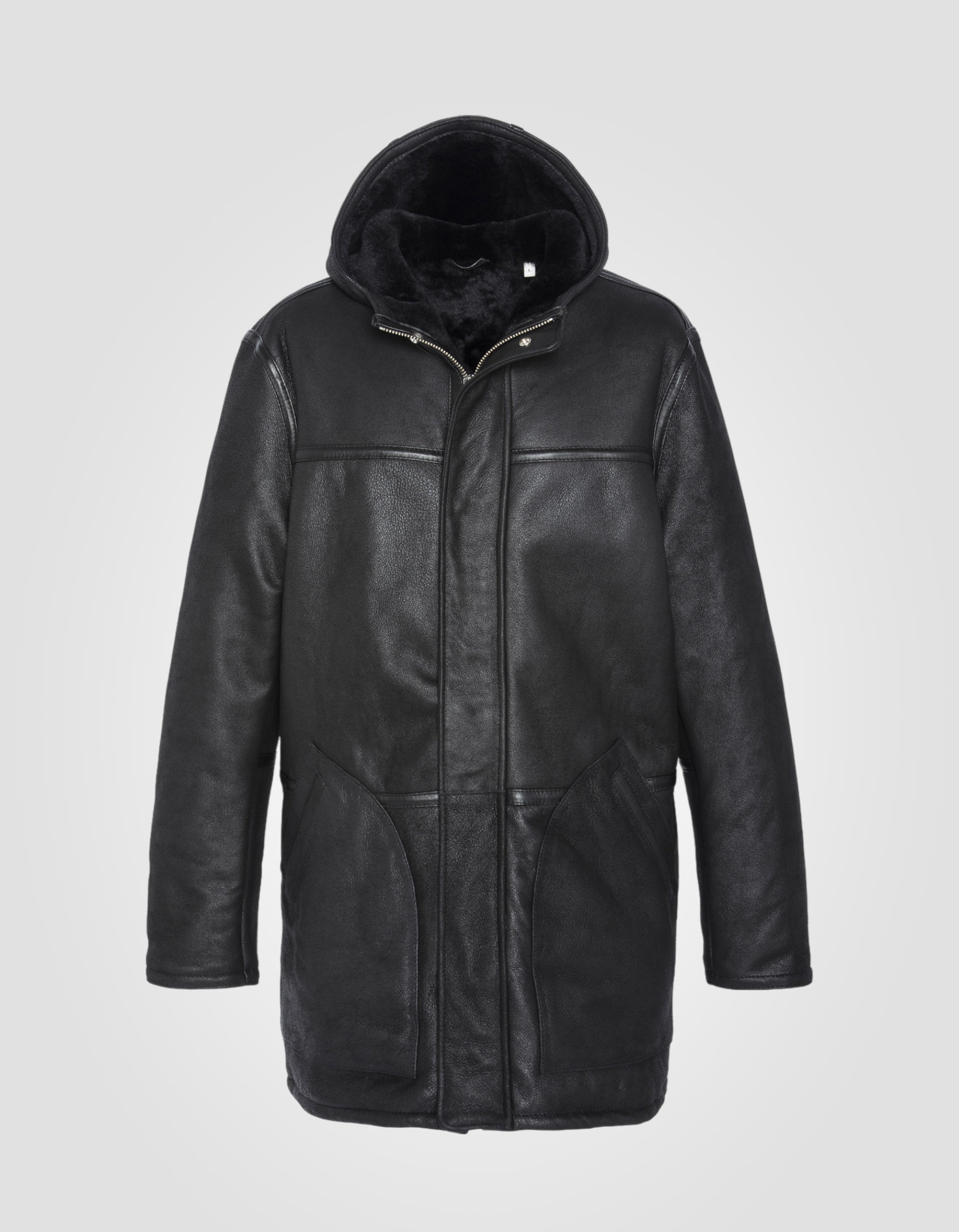 Hooded black coat, sheep leather-2