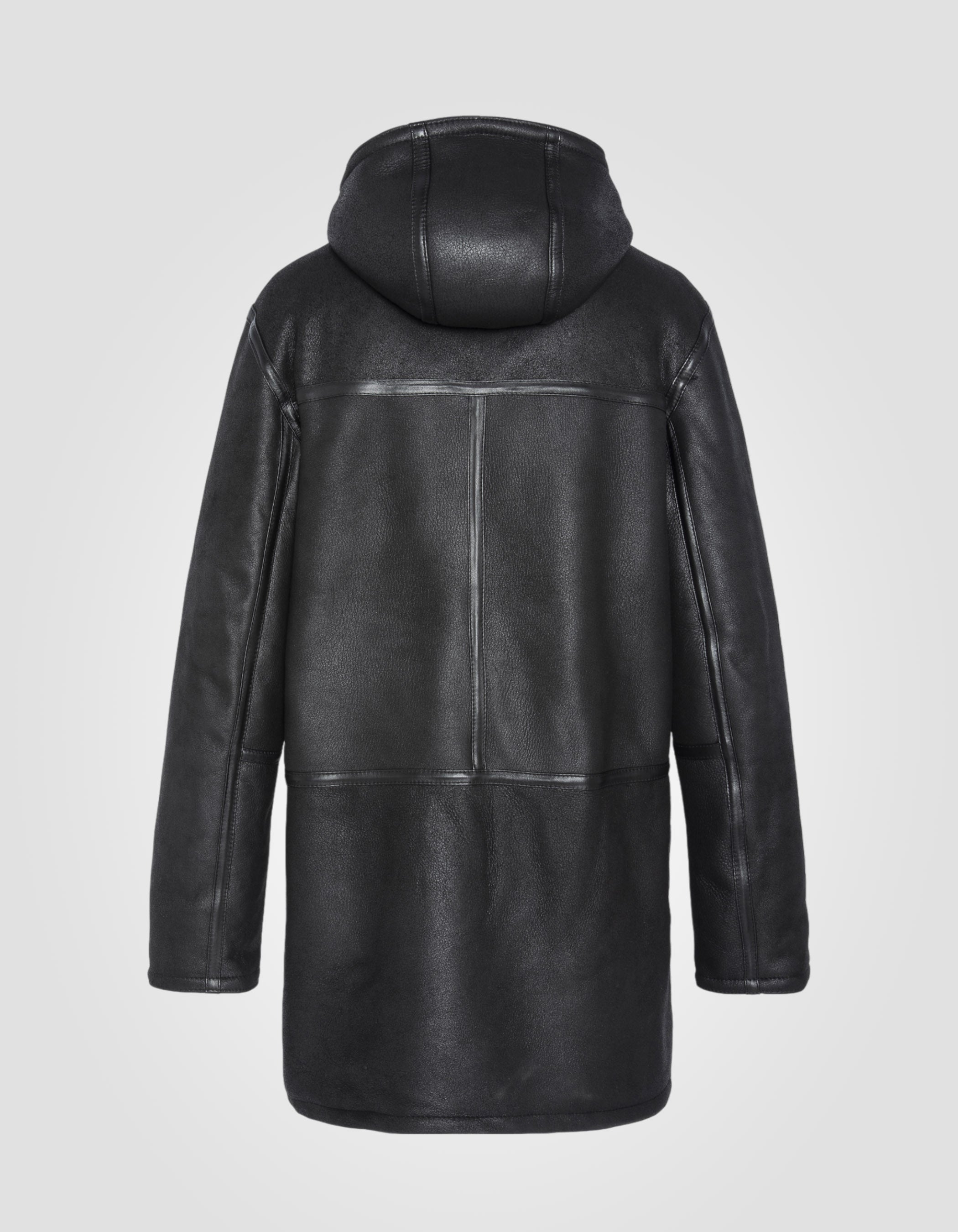 Hooded black coat, sheep leather-7