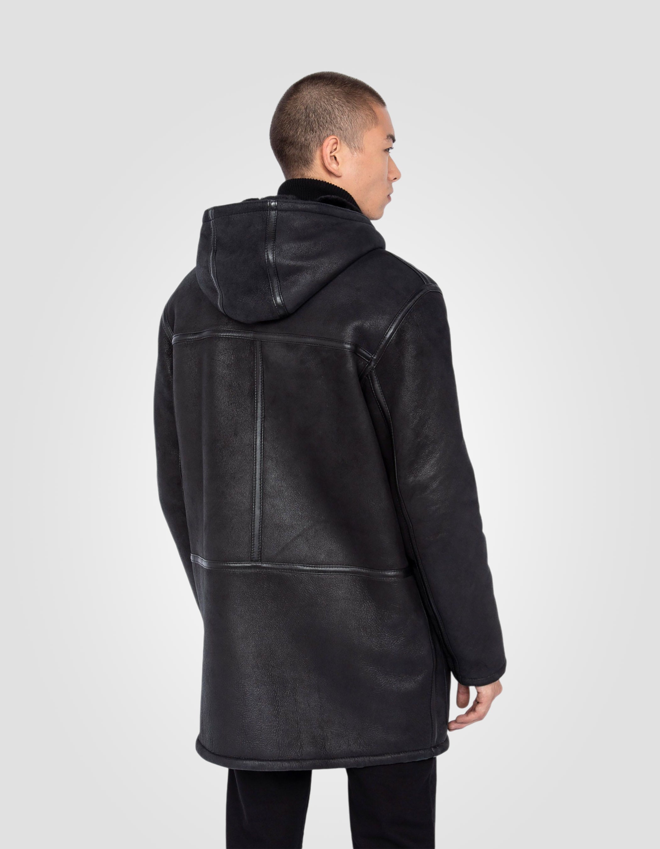 Hooded black coat, sheep leather-6