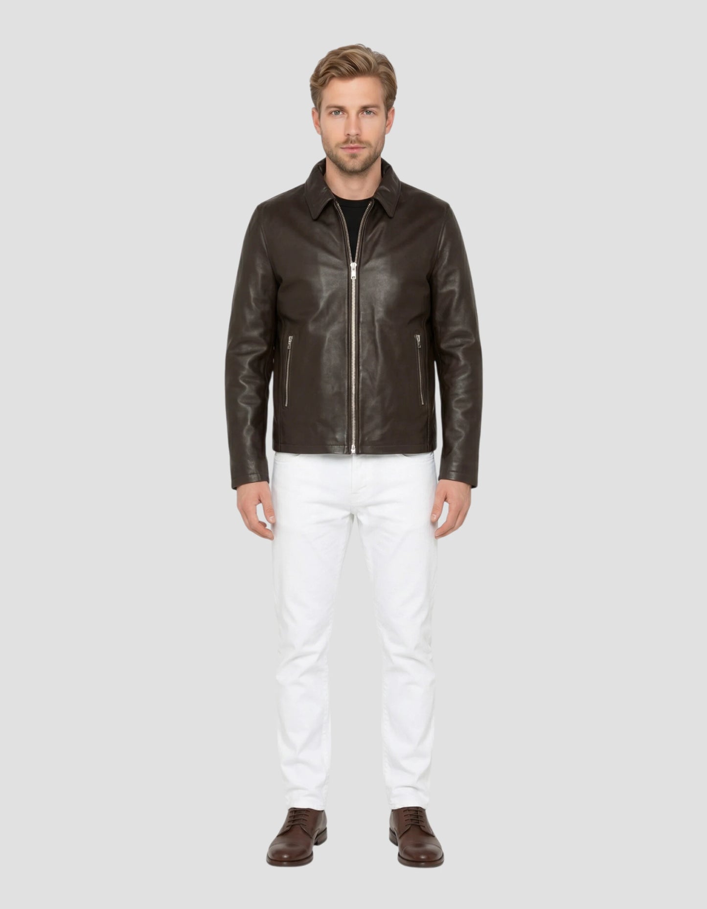 Brown casual jacket, lambskin leather