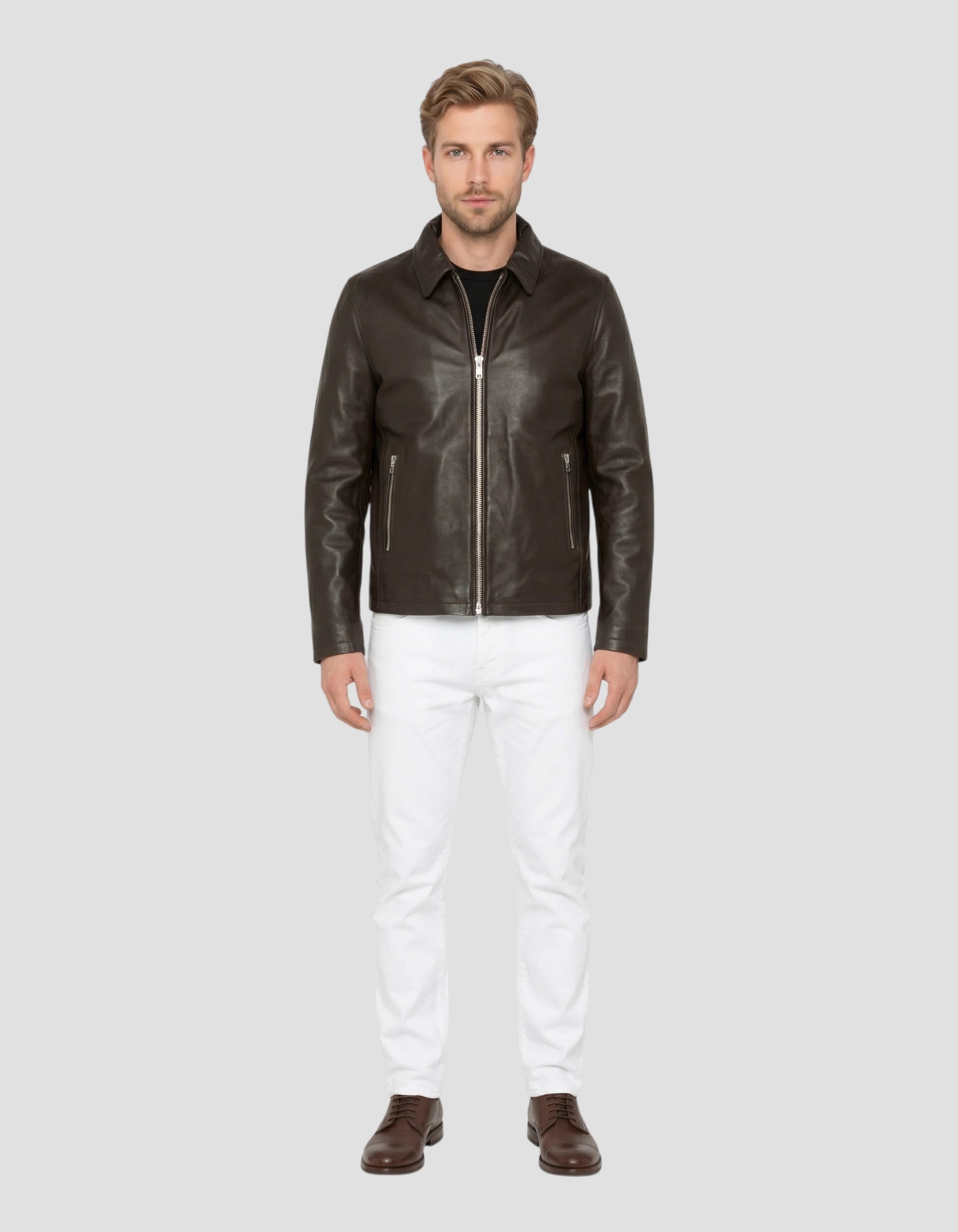 Brown casual jacket, lambskin leather-1