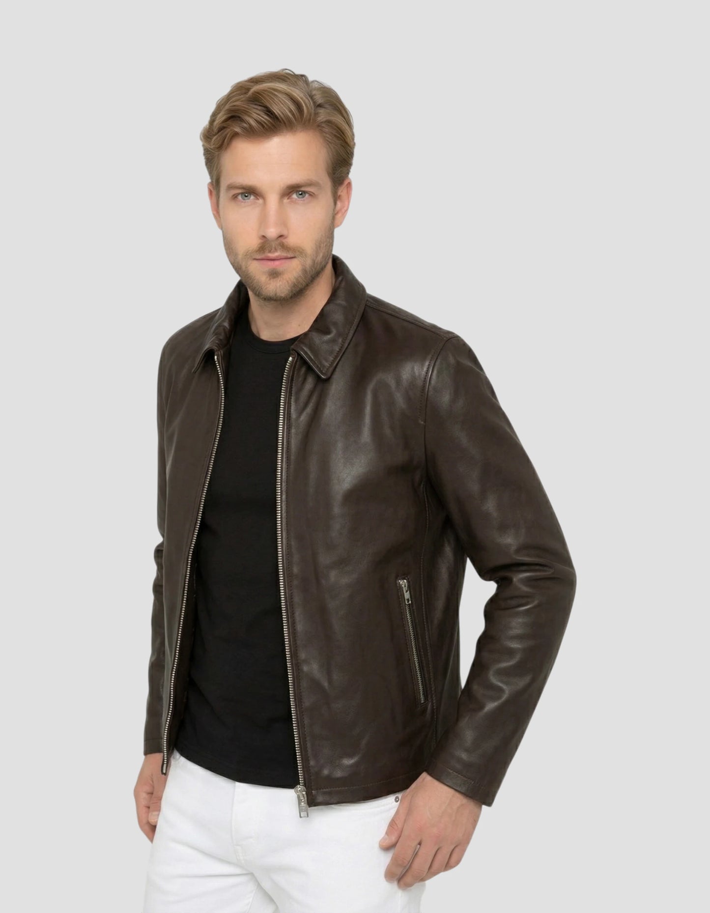 Brown casual jacket, lambskin leather