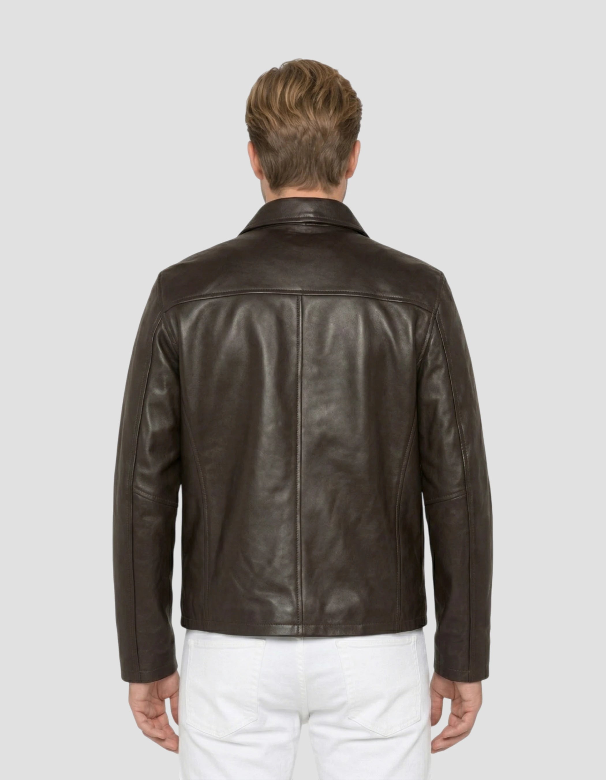 Brown casual jacket, lambskin leather-4