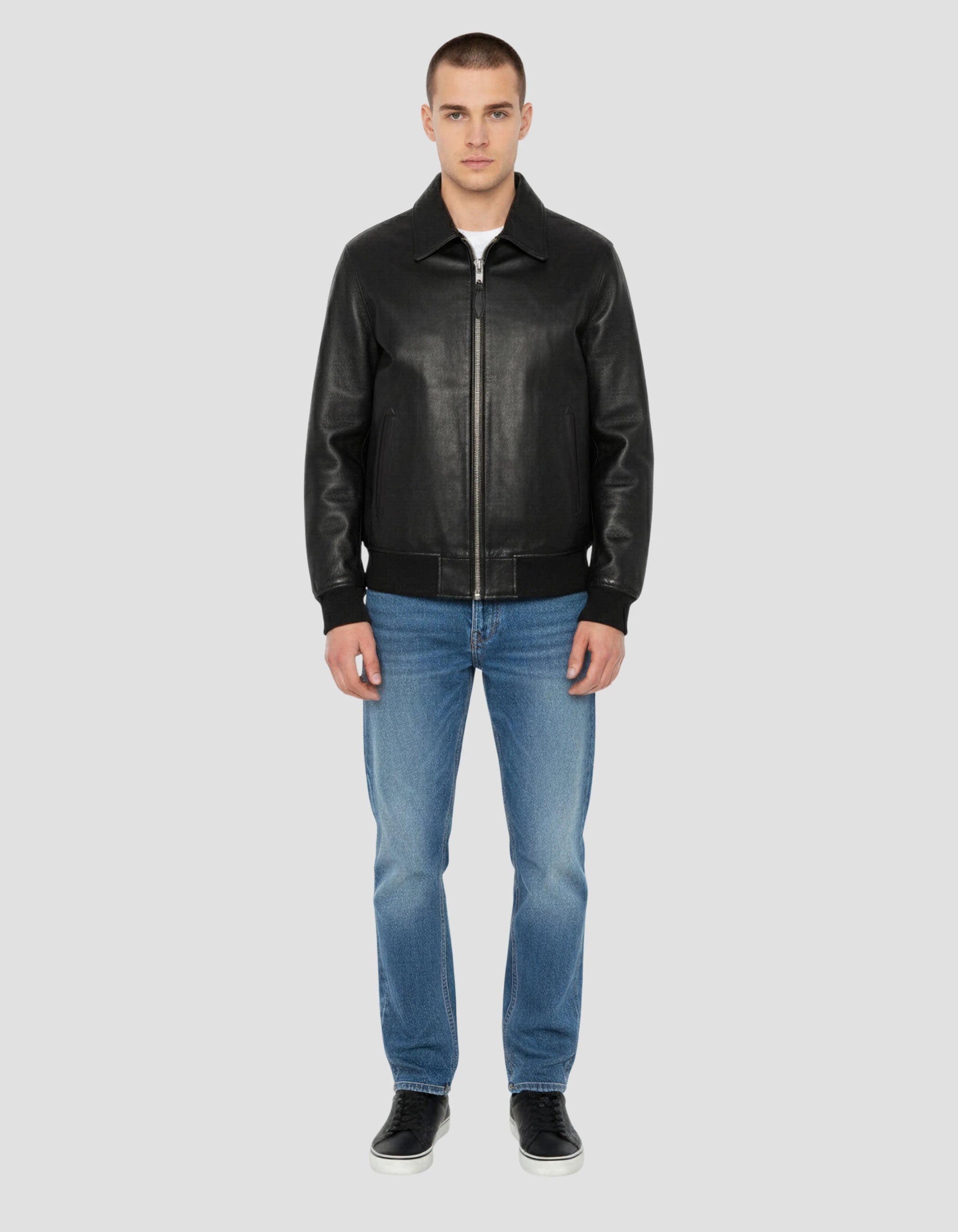 Giacca casual nera, pelle di agnello-1