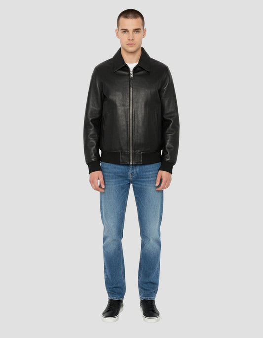 Schwarze lässige Jacke, Lammleder