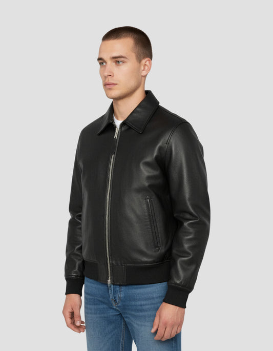 Schwarze lässige Jacke, Lammleder