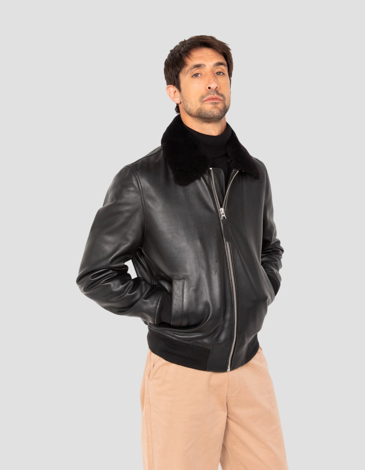 Black casual jacket, lambskin leather