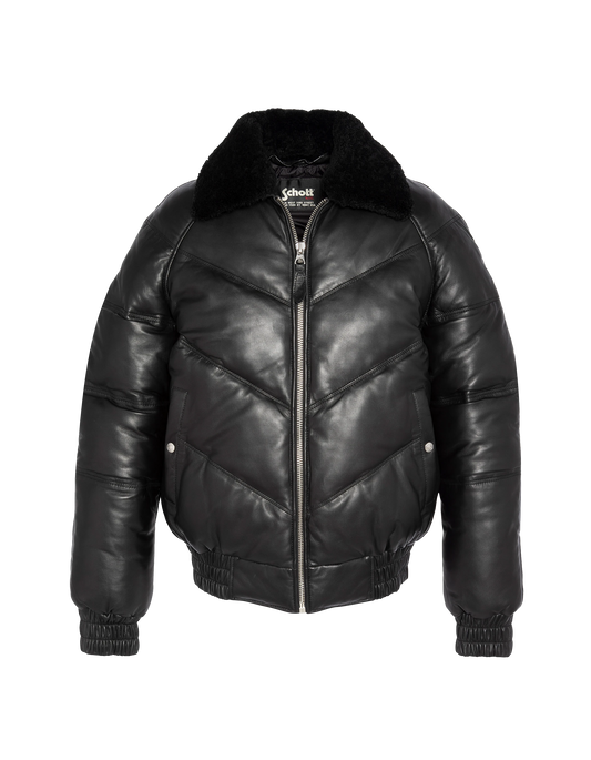 Doudoune rétro streetwear noire, cuir de vachette