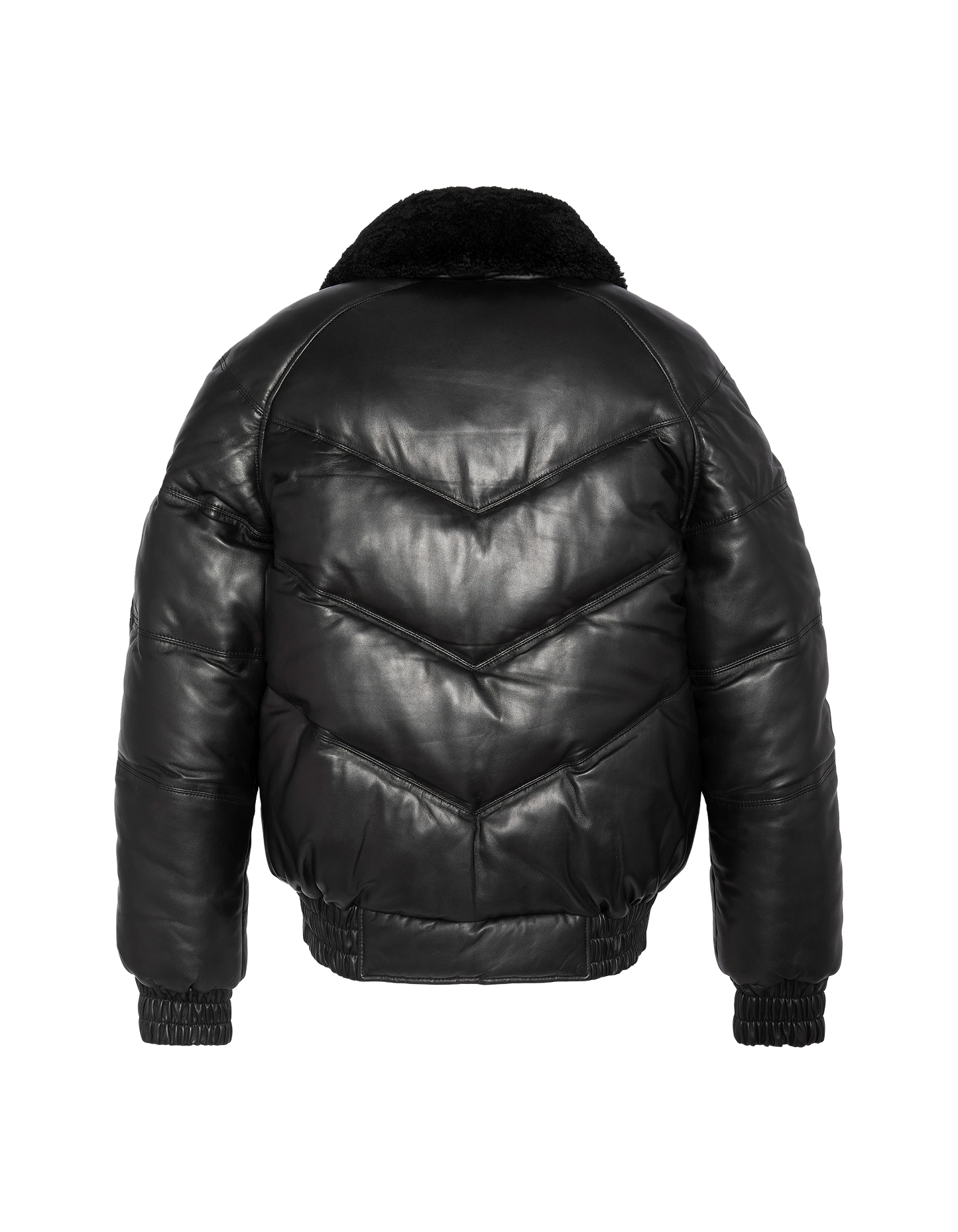 Black streetwear retro down jacket, cowhide leather