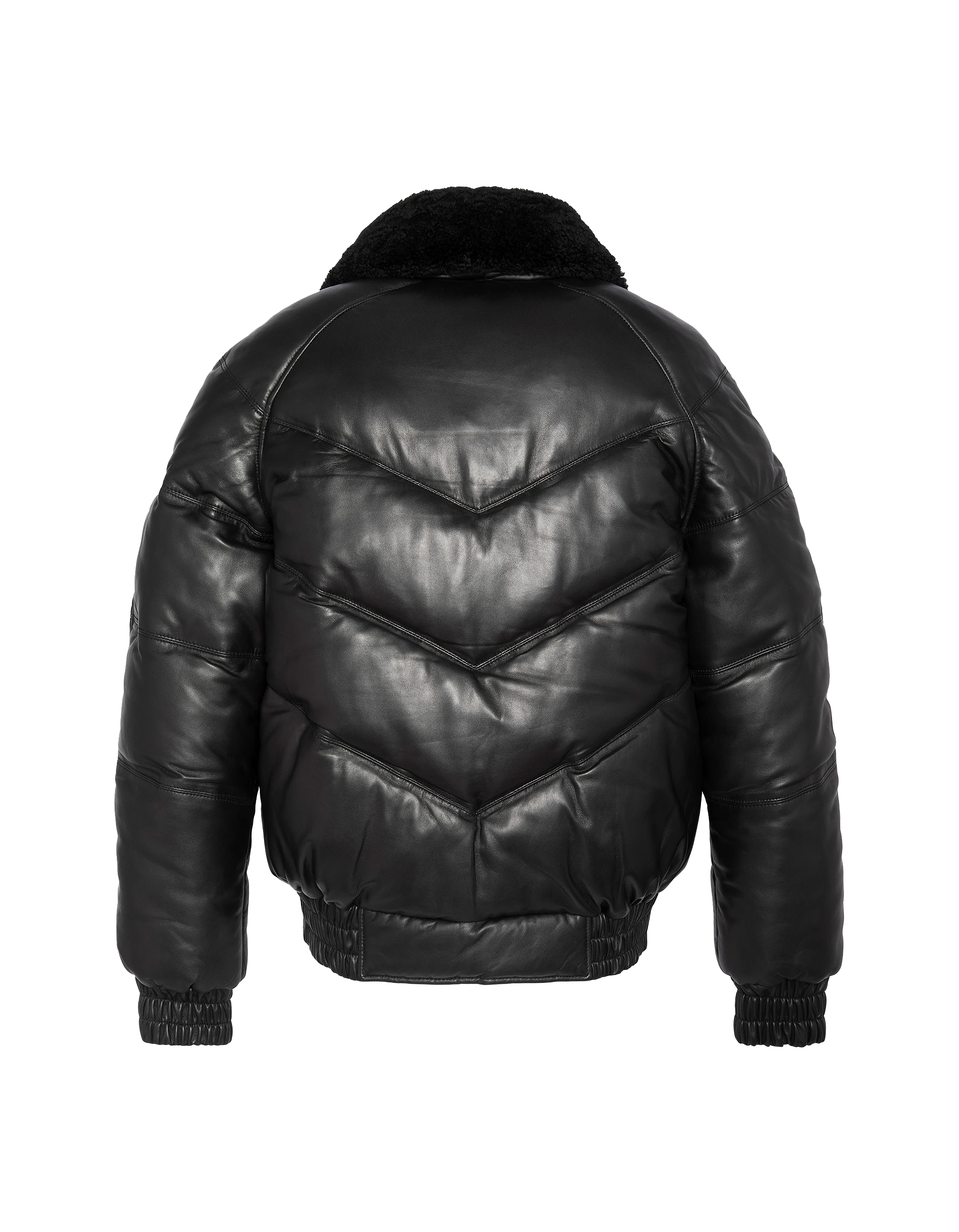 Black streetwear retro down jacket, cowhide leather-2