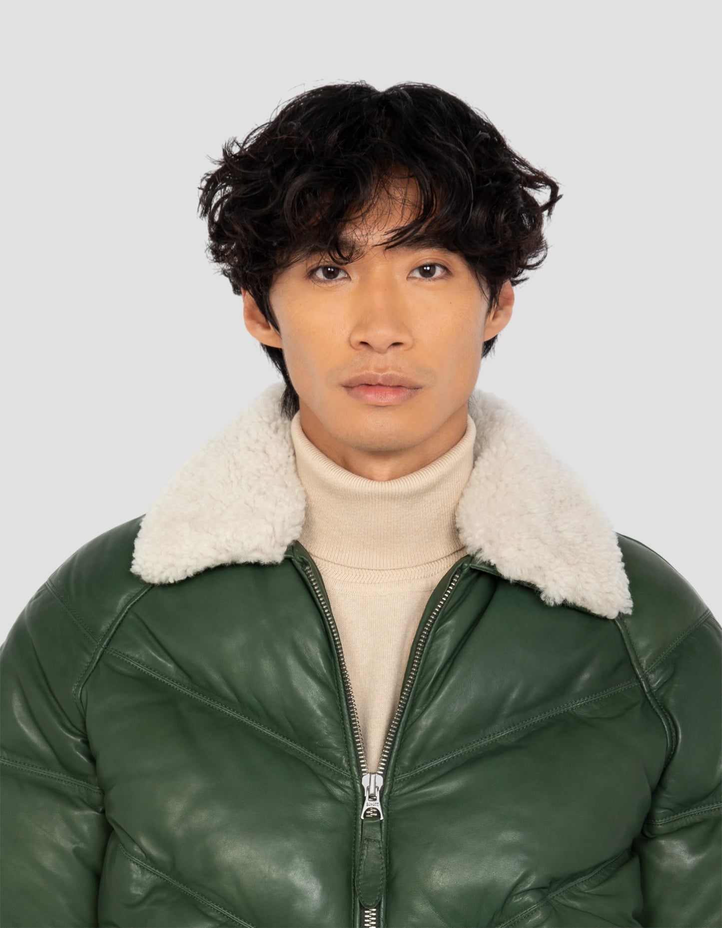 Chaqueta retro de ropa de calle verde, cuero de cuero de vaca