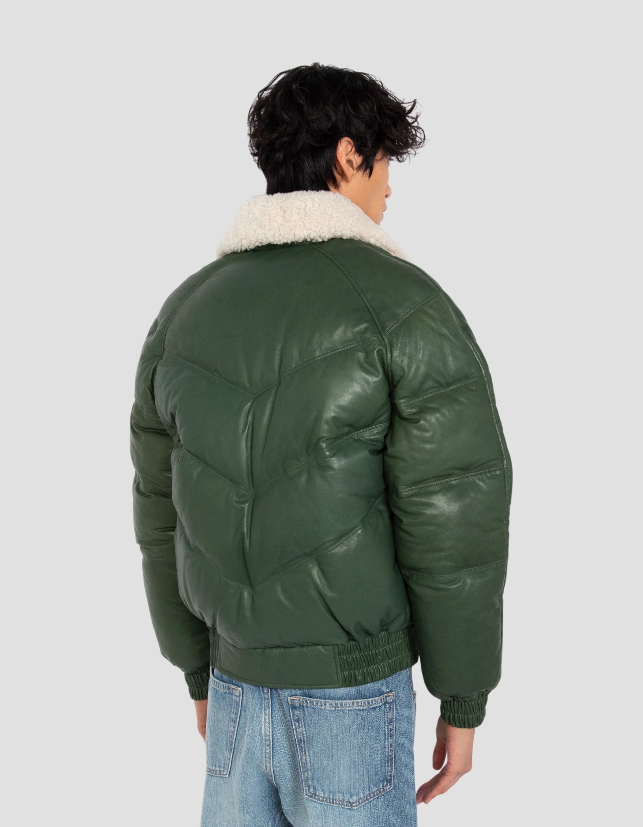 Chaqueta retro de ropa de calle verde, cuero de cuero de vaca-6