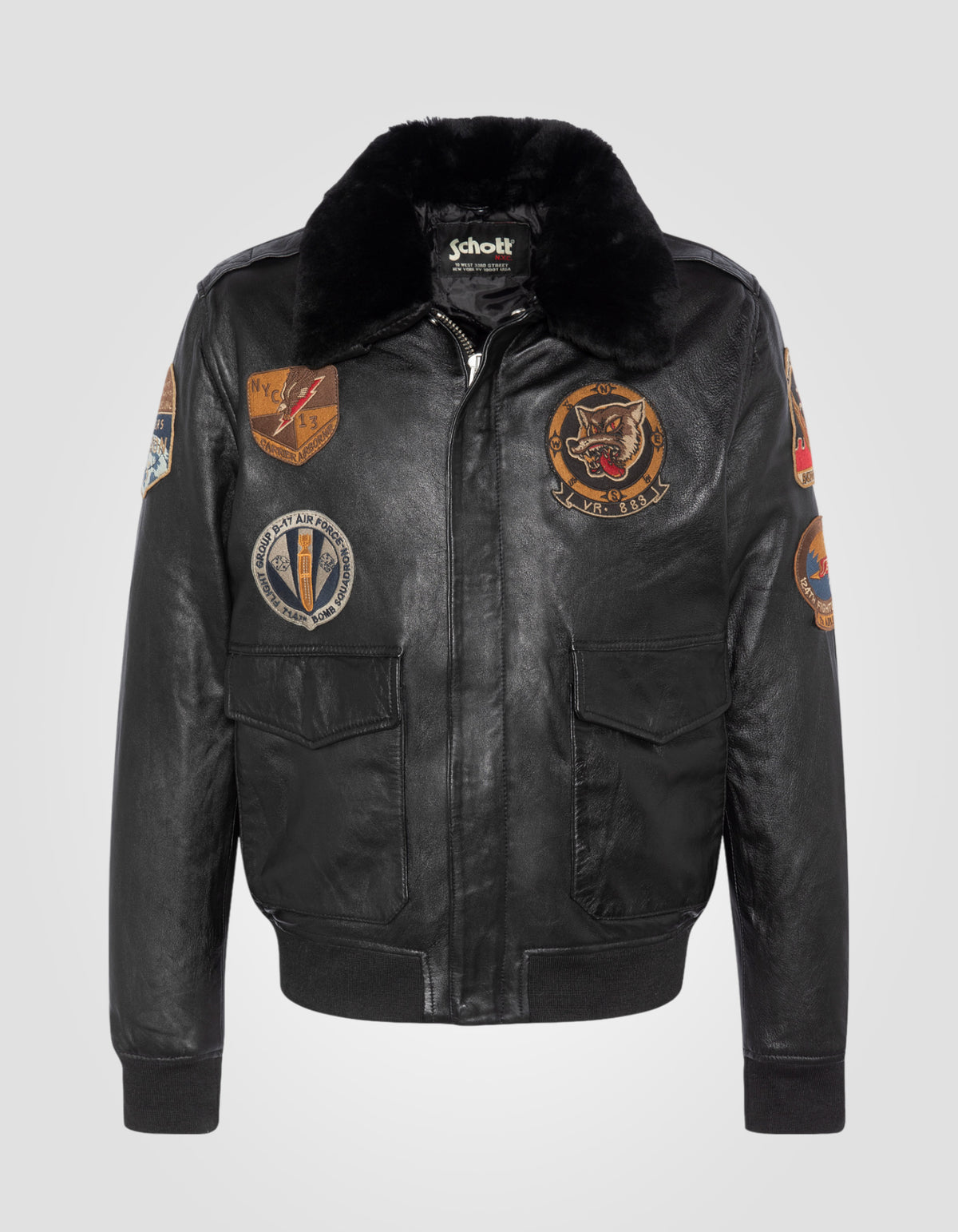 Badgé black pilot jacket, lamb leather - LCFLIGHTWX23 | Schott NYC®