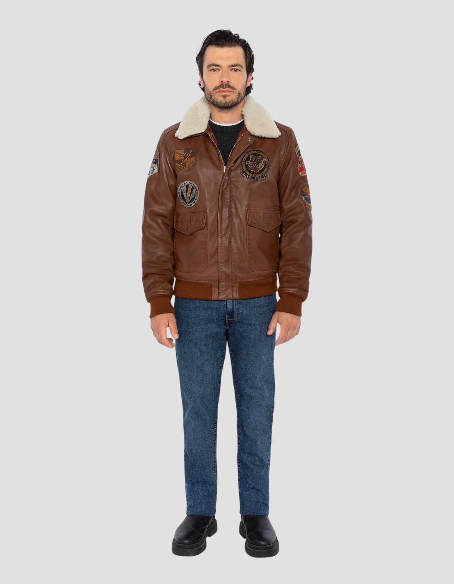Badgé cognac pilot jacket, lamb leather