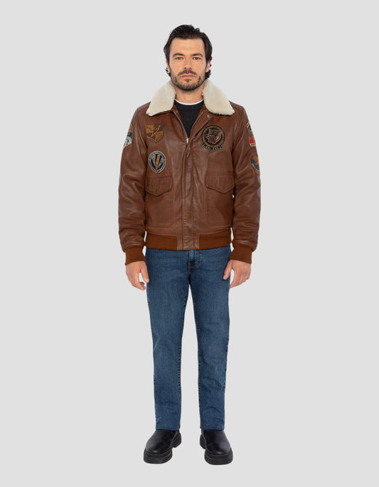 Badgé khaki pilot jacket, lamb leather - LCFLIGHTWX23