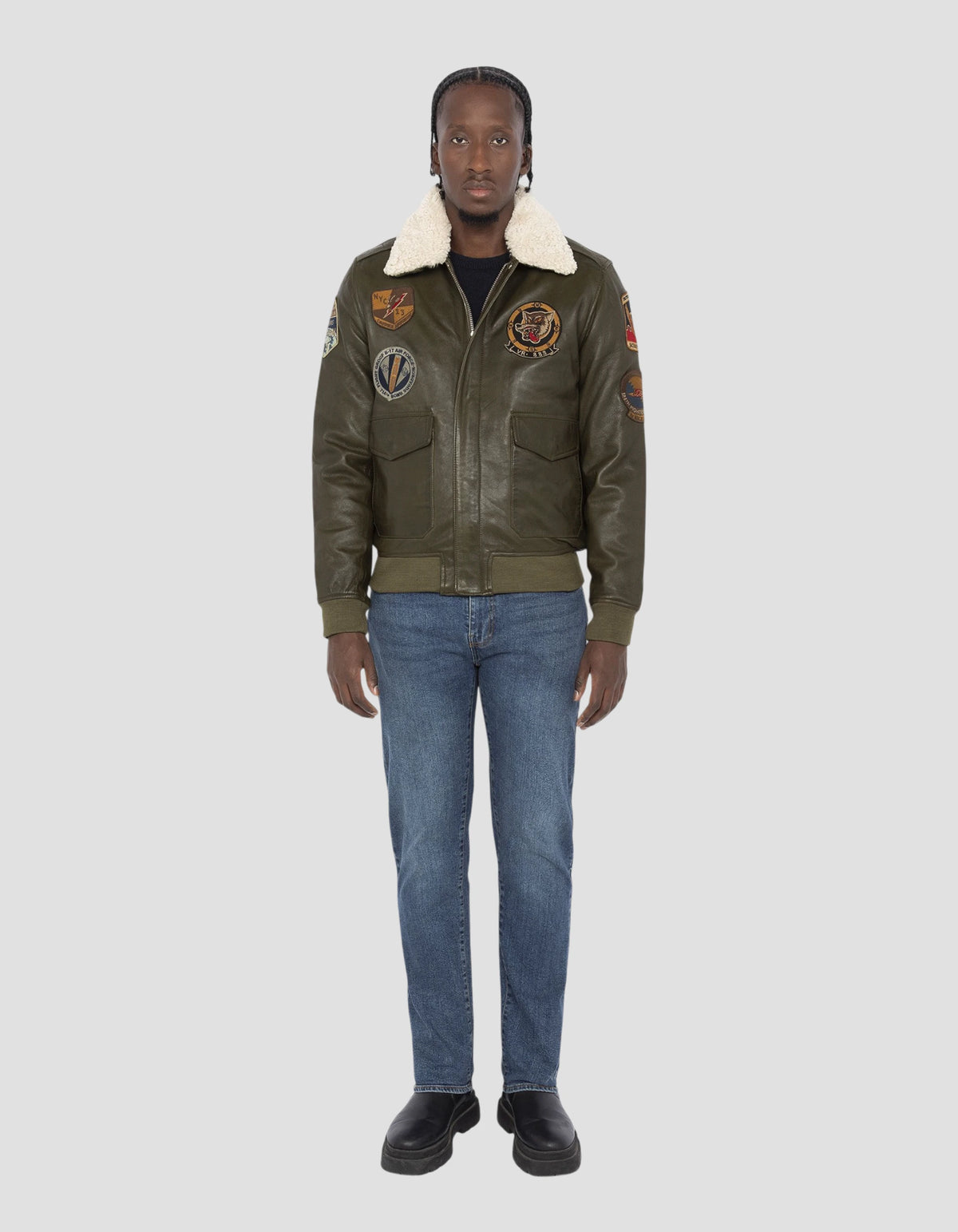Badgé khaki pilot jacket, lamb leather - LCFLIGHTWX23 | Schott NYC® Badgé khaki pilot jacket, lamb leather - LCFLIGHTWX23 | Schott NYC®