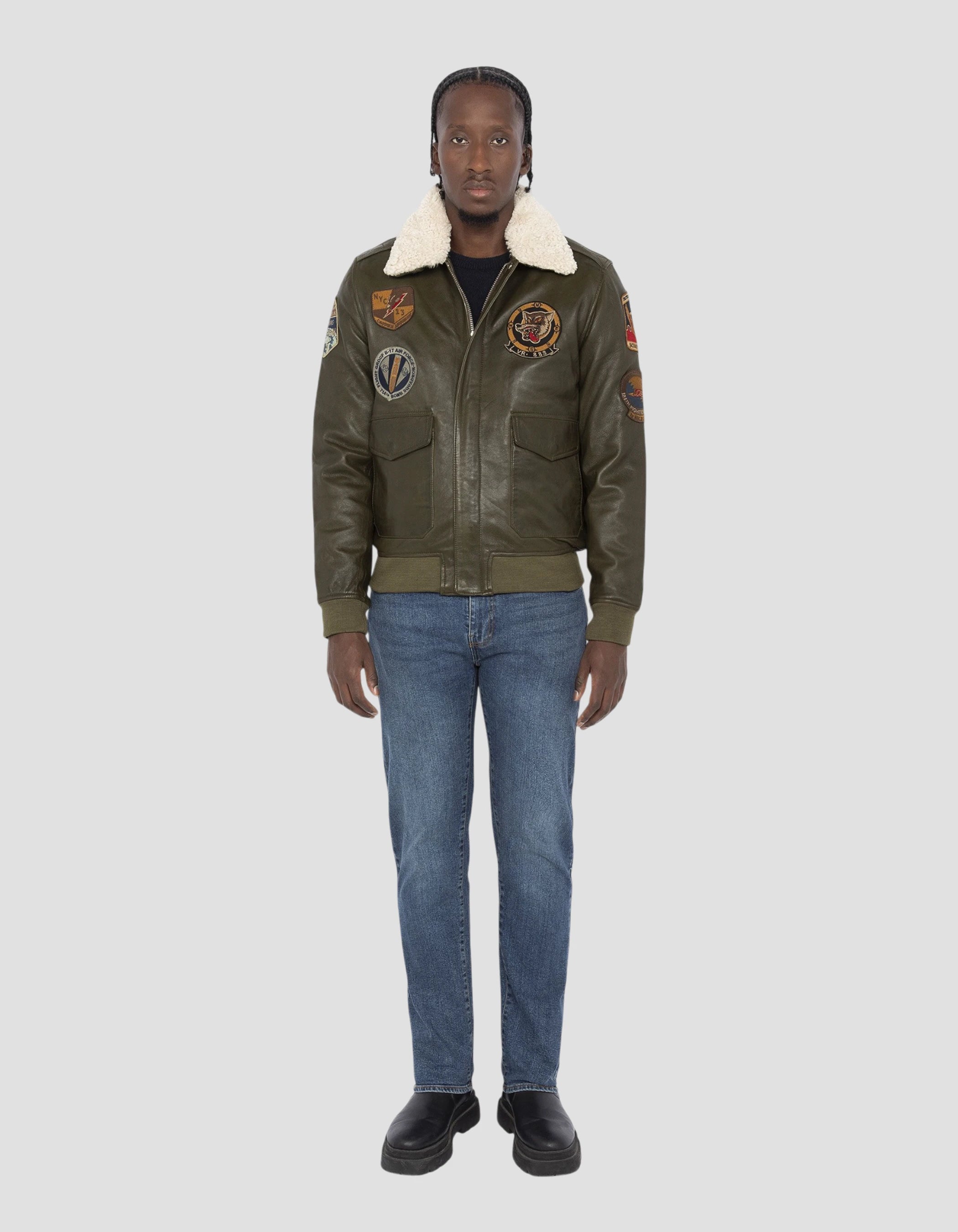 Badgé Khaki Pilotjacke, Lammleder-1