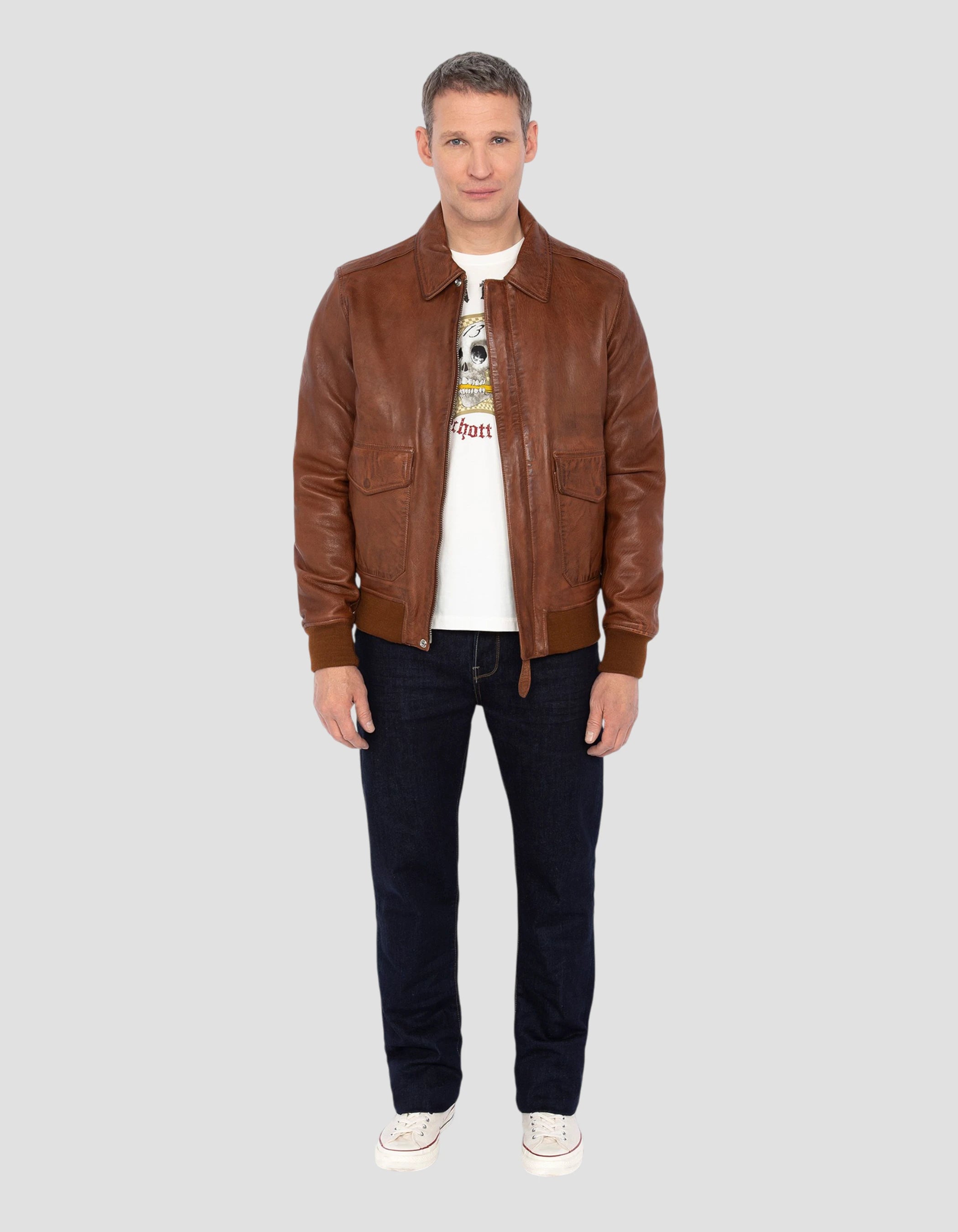 Cognac Pilotjacke, Lammleder-1