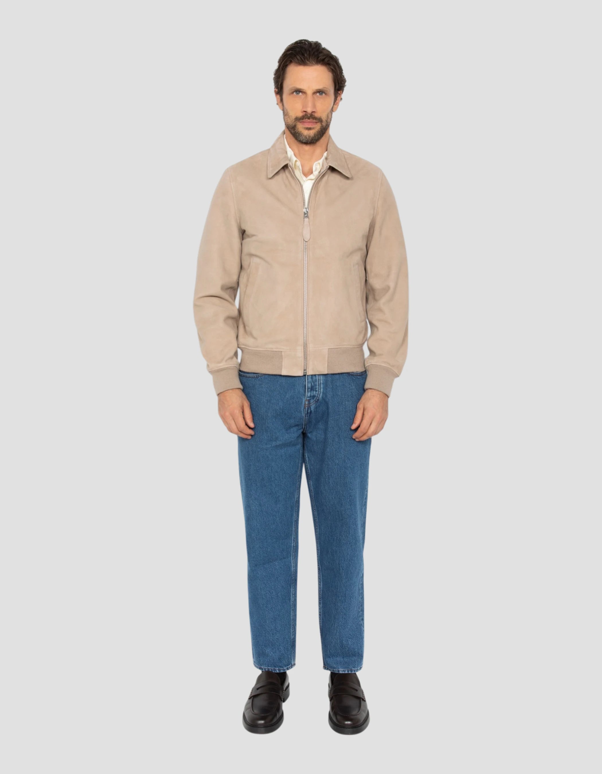 Beige casual jacket, goat suede-1