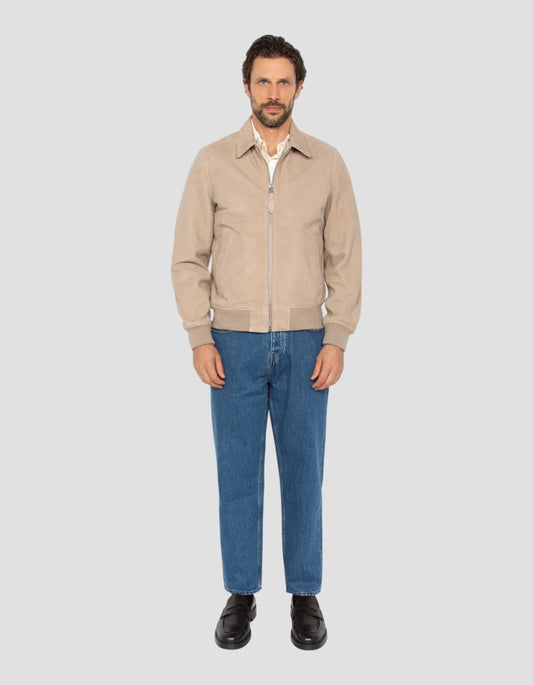 Blouson casual beige, chèvre velours