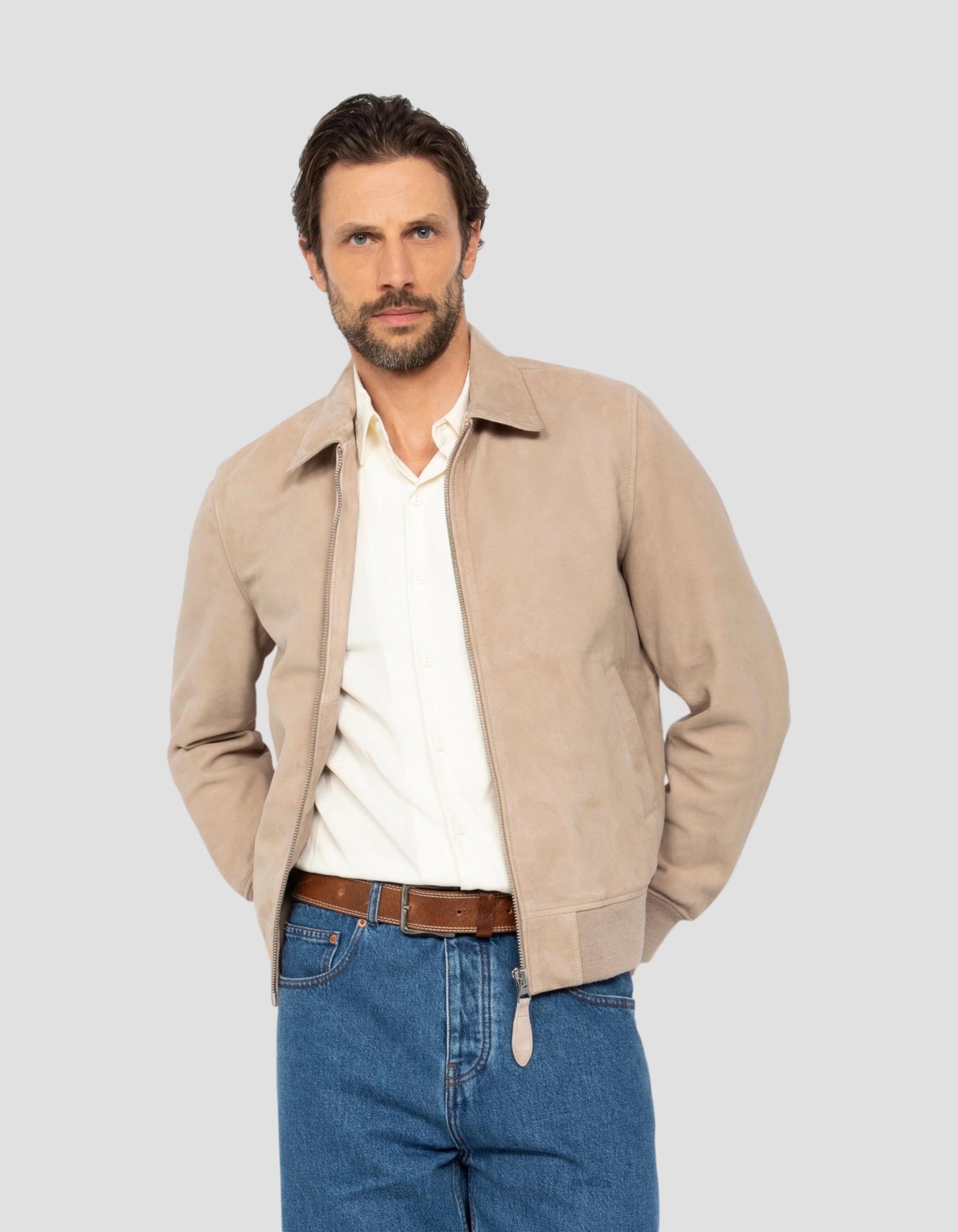 Beige casual jacket, goat suede-3