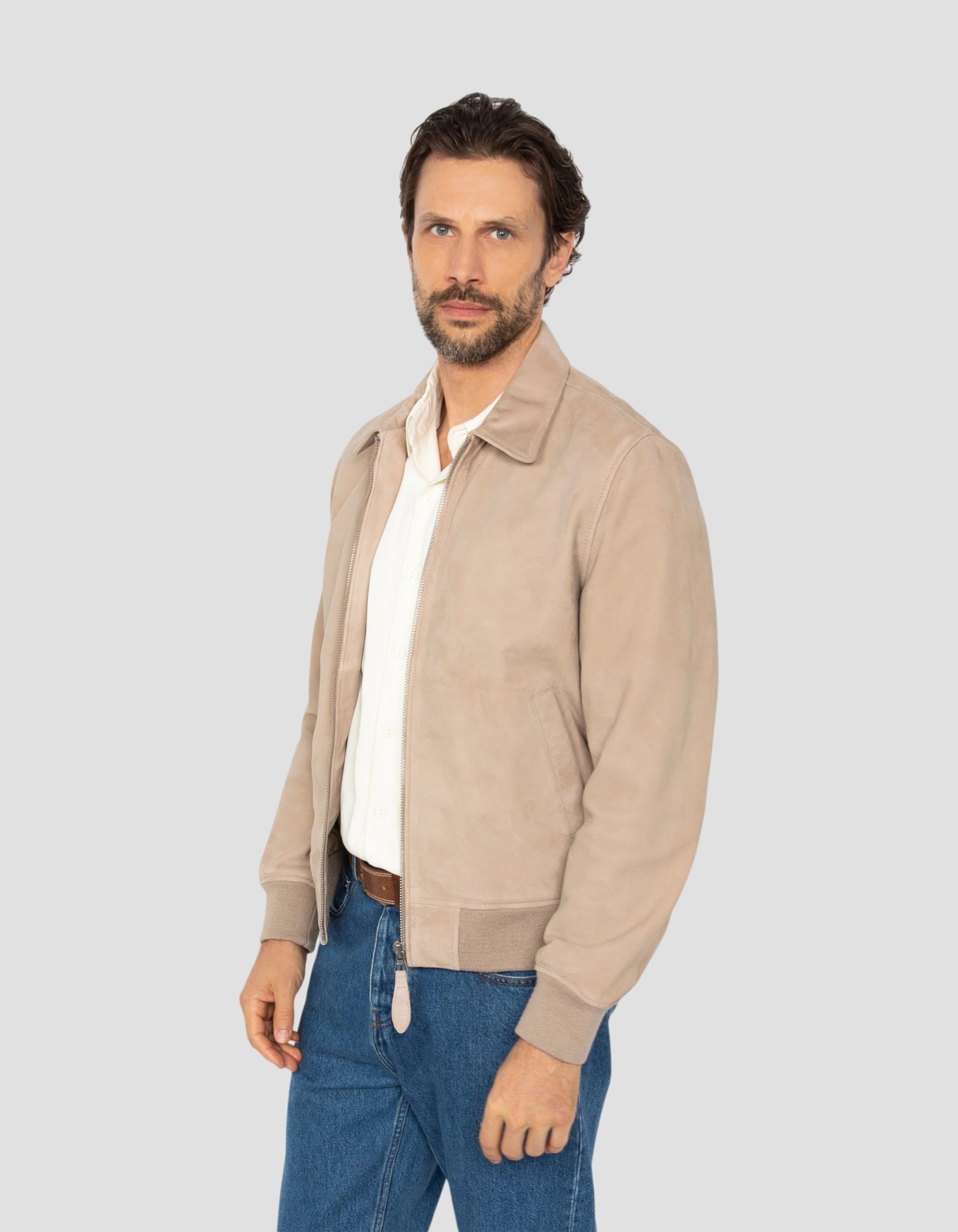 Beige casual jacket, goat suede-4