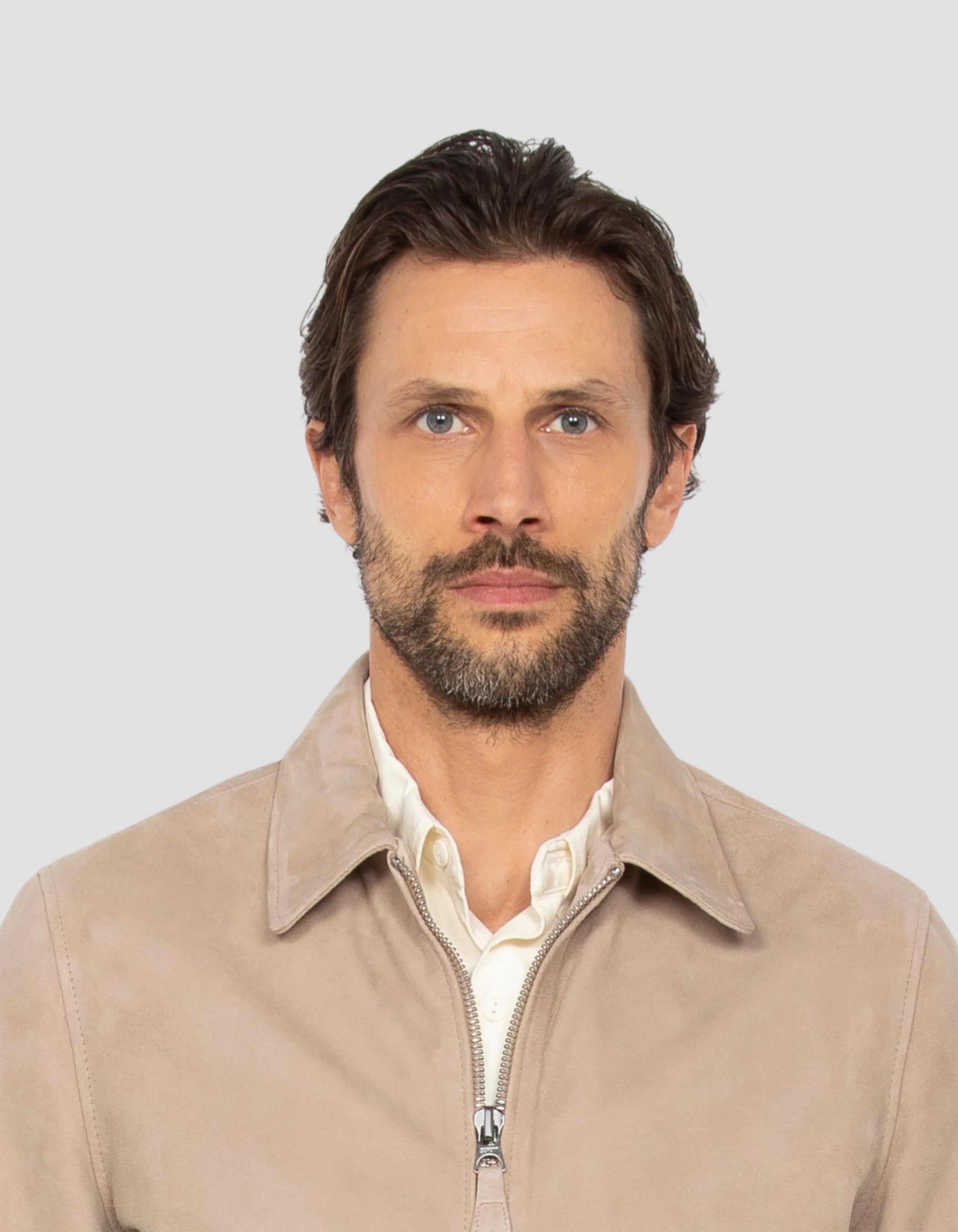 Beige casual jacket, goat suede-5