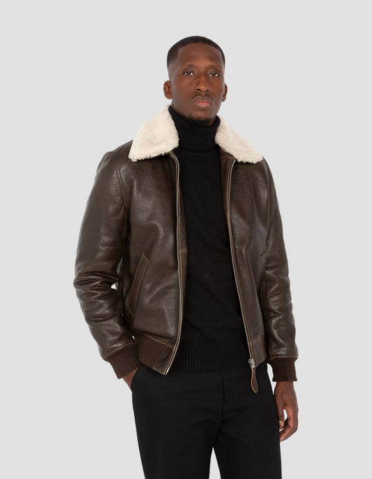 Aviator brown jacket, lamb leather